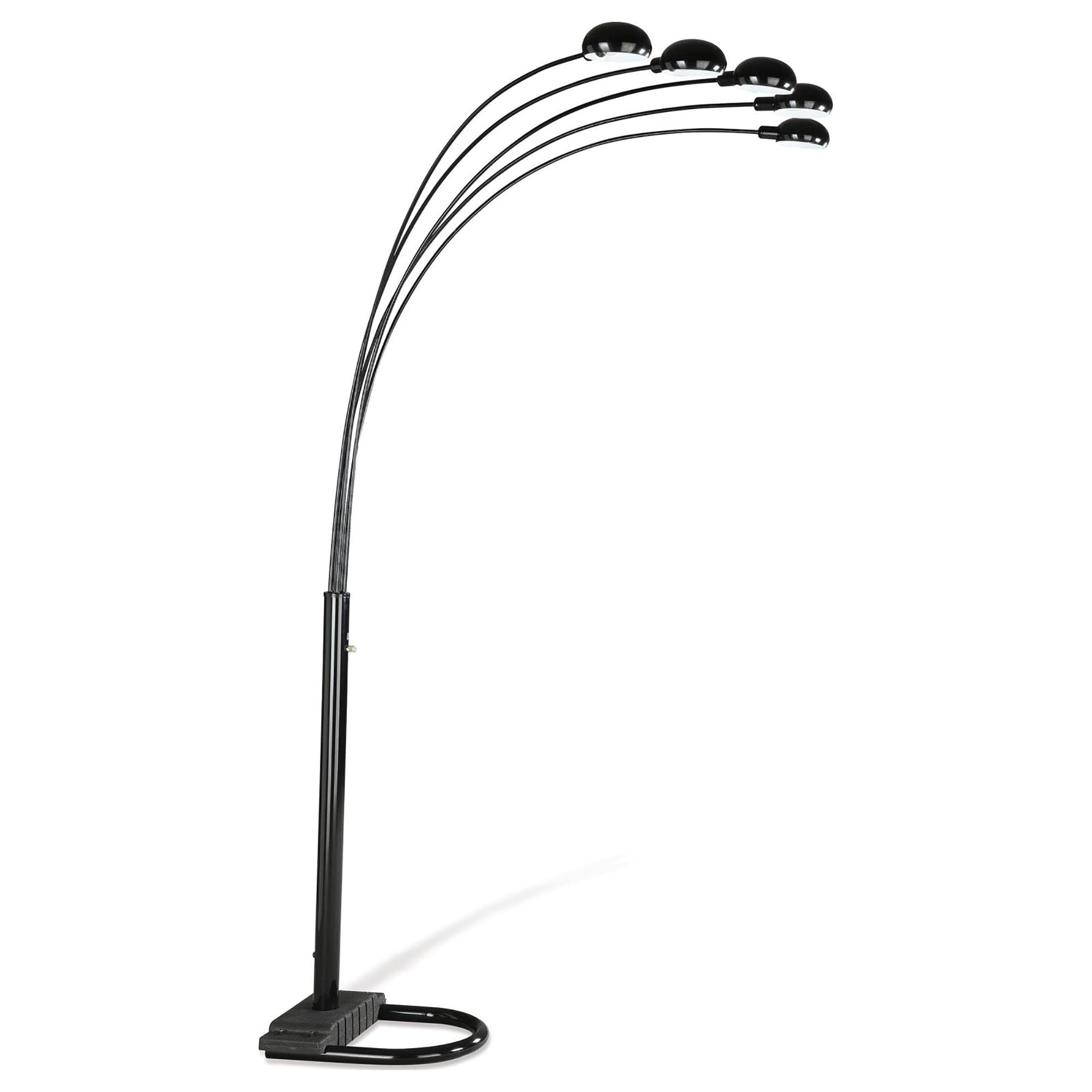 Satin Black 5-Light Floor Lamp with Adjustable Arms and Dimmer Modern Contemporary Living Room Lighting