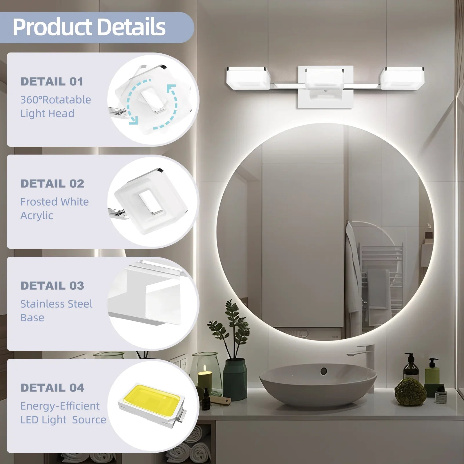 Dimmable Bathroom Vanity Light Fixtures 3-Light Chrome Bubble Crystal Modern LED - okeli lights