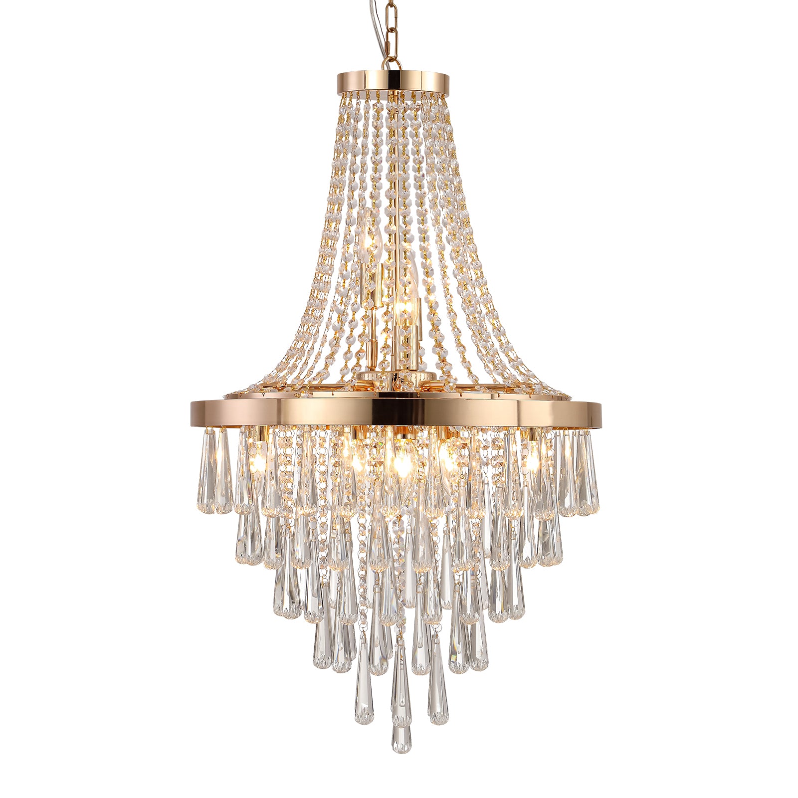 20" Chrome Crystal Chandelier with Adjustable Height Modern Ceiling Light Fixture Gold