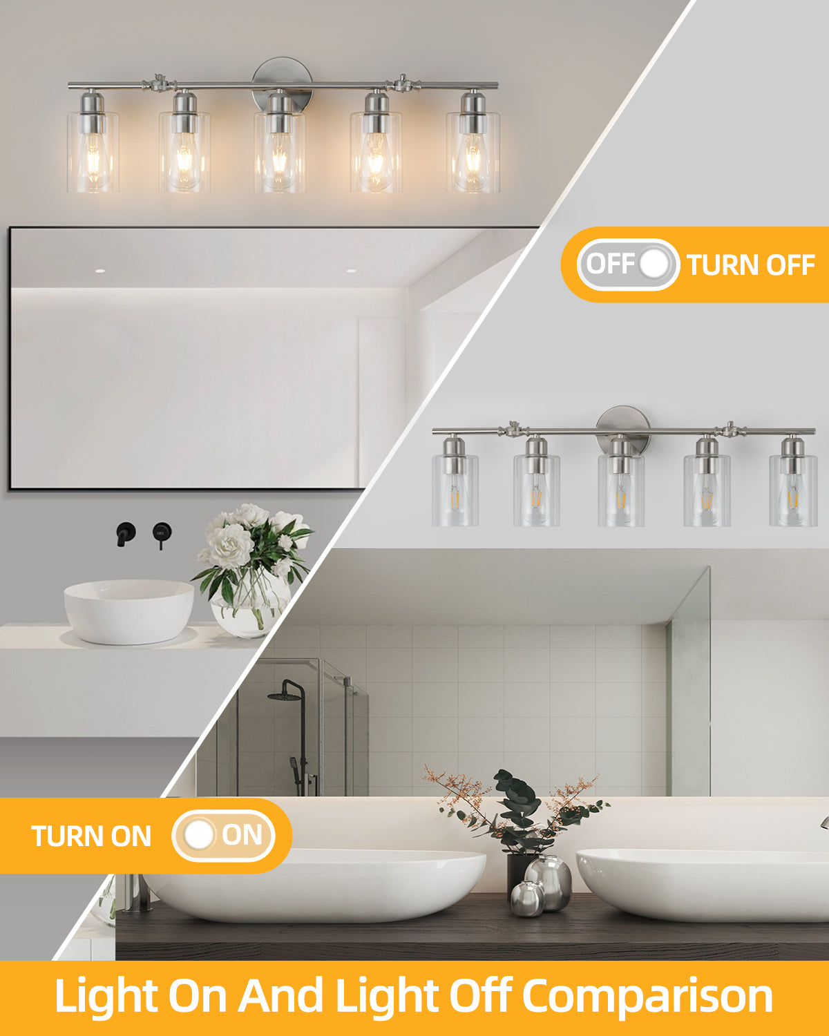 Bathroom Light Vanity Fixtures Over Mirror with Clear Glass Shade Wall Sconce Light E26 Base UL Listed