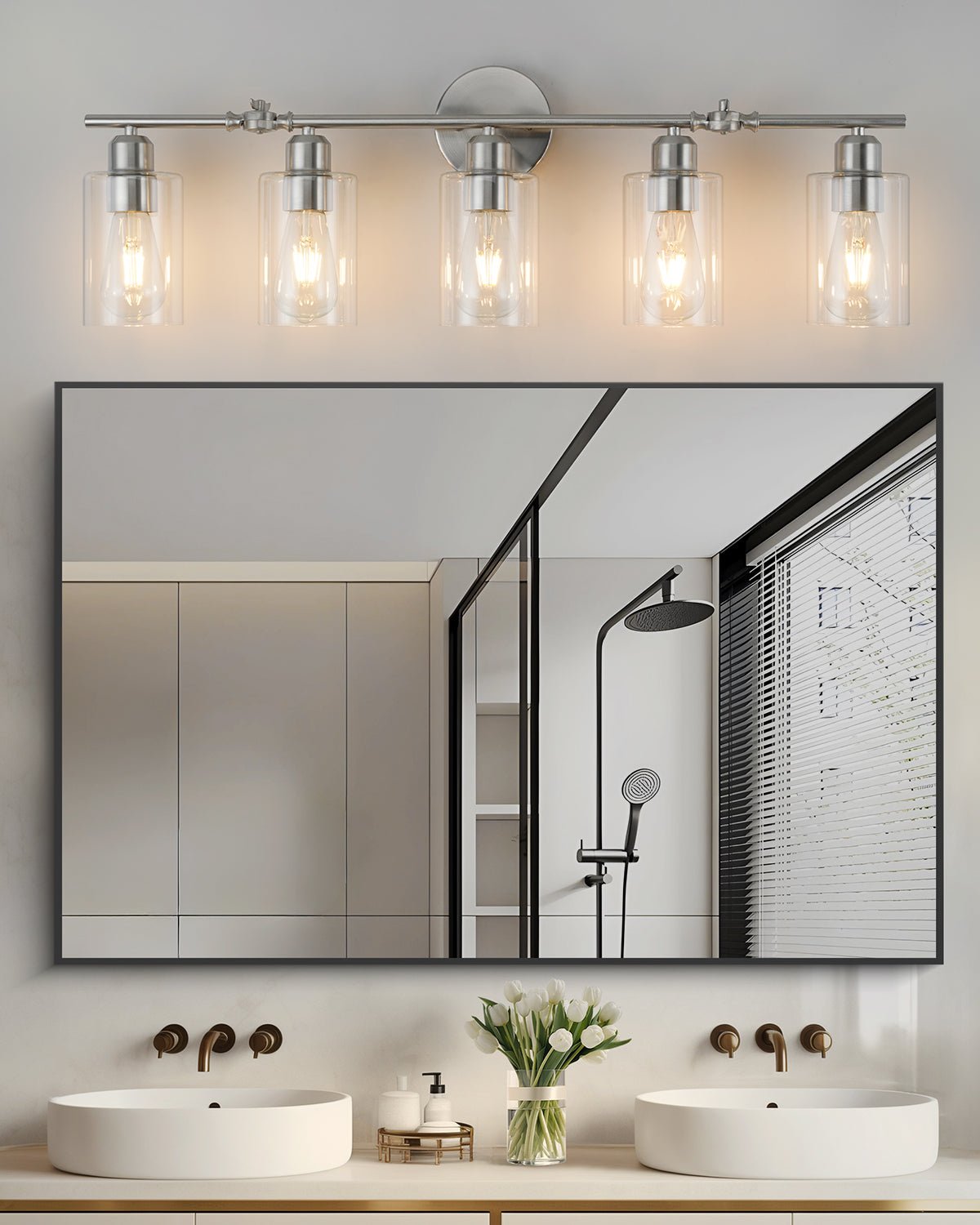 Bathroom Light Vanity Fixtures Over Mirror with Clear Glass Shade Wall Sconce Light E26 Base UL Listed