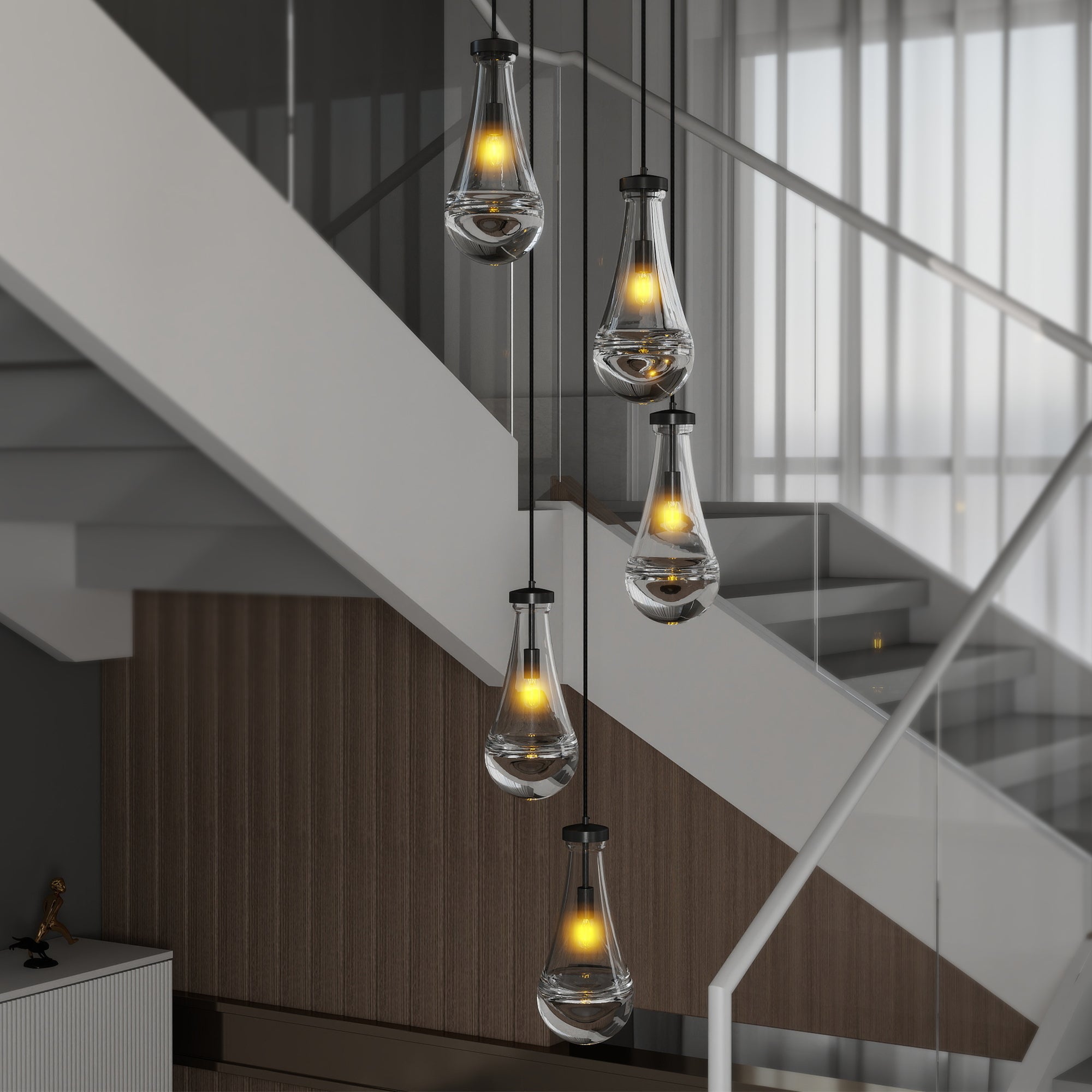 5-7-Light Cluster Large Pendant Lights High Ceiling Chandeliers Adjustable