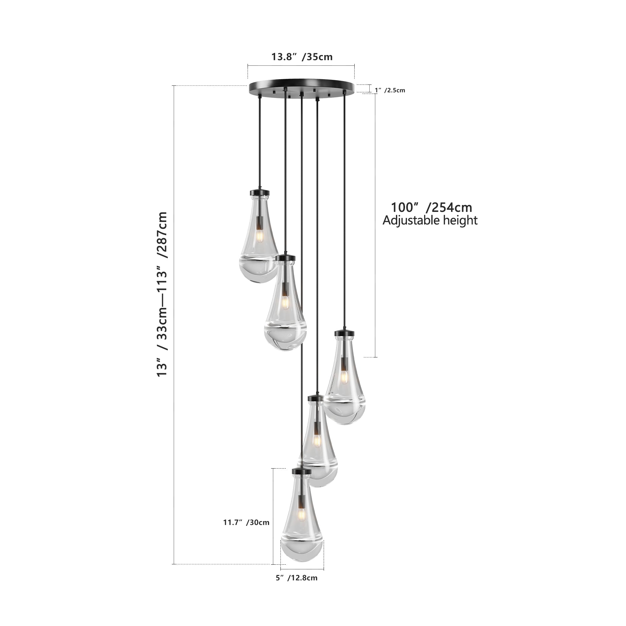 5-7-Light Cluster Large Pendant Lights High Ceiling Chandeliers Adjustable