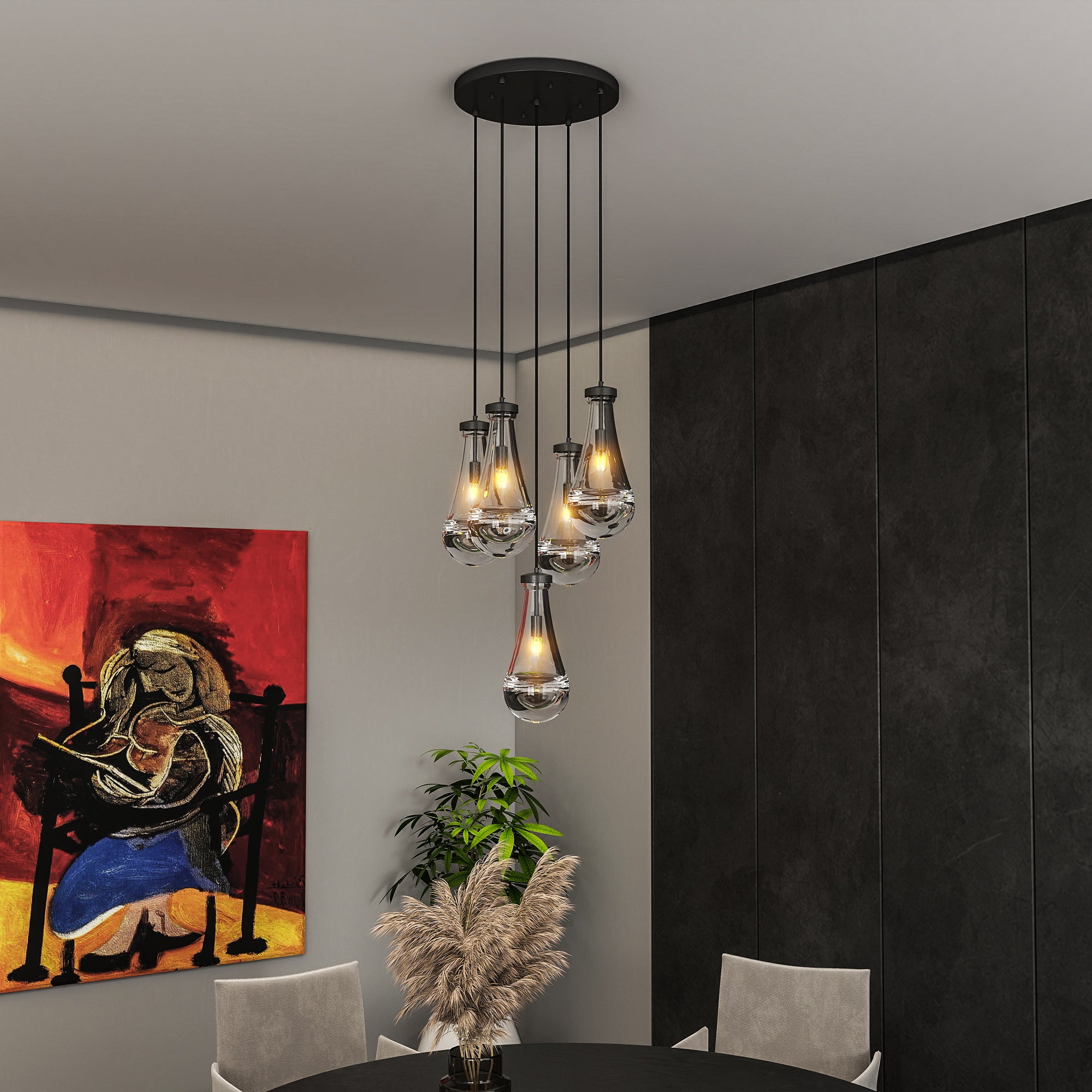 5-7-Light Cluster Large Pendant Lights High Ceiling Chandeliers Adjustable