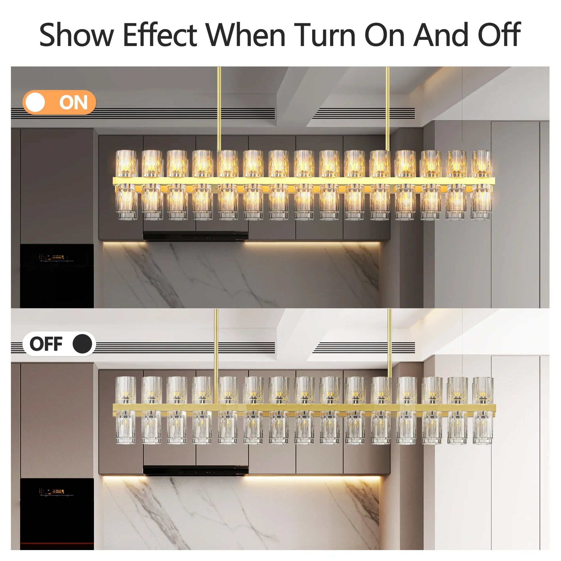 Crystal Brass Rectangle Chandeliers for Dining Room Gold Farmhouse Includes 60XG4 Bulbs - okeli lights