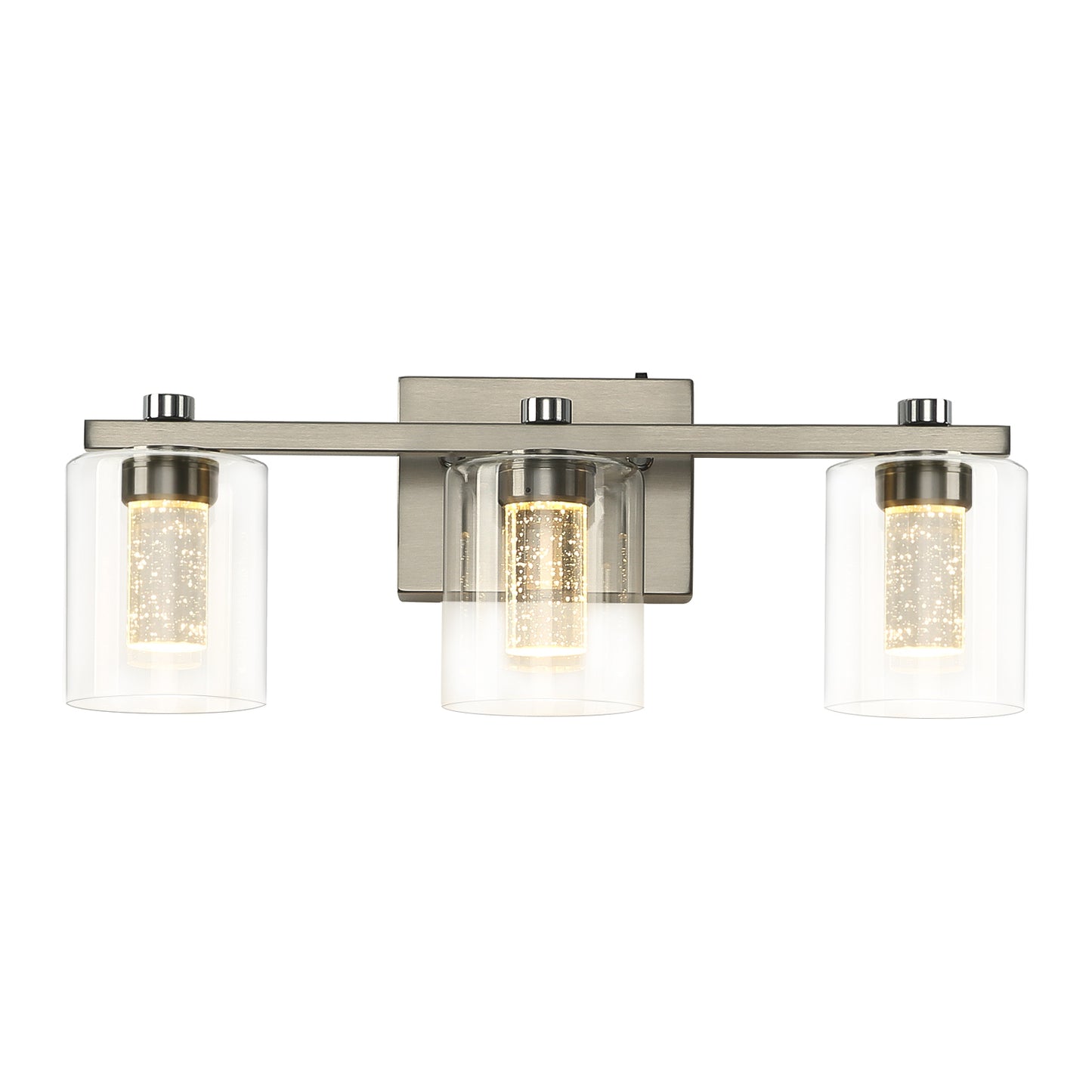3-Light Bathroom Light Fixtures Crystal Brushed Nickel Over Mirror LED Vanity Lights Dimmable Wall Lamp - okeli lights