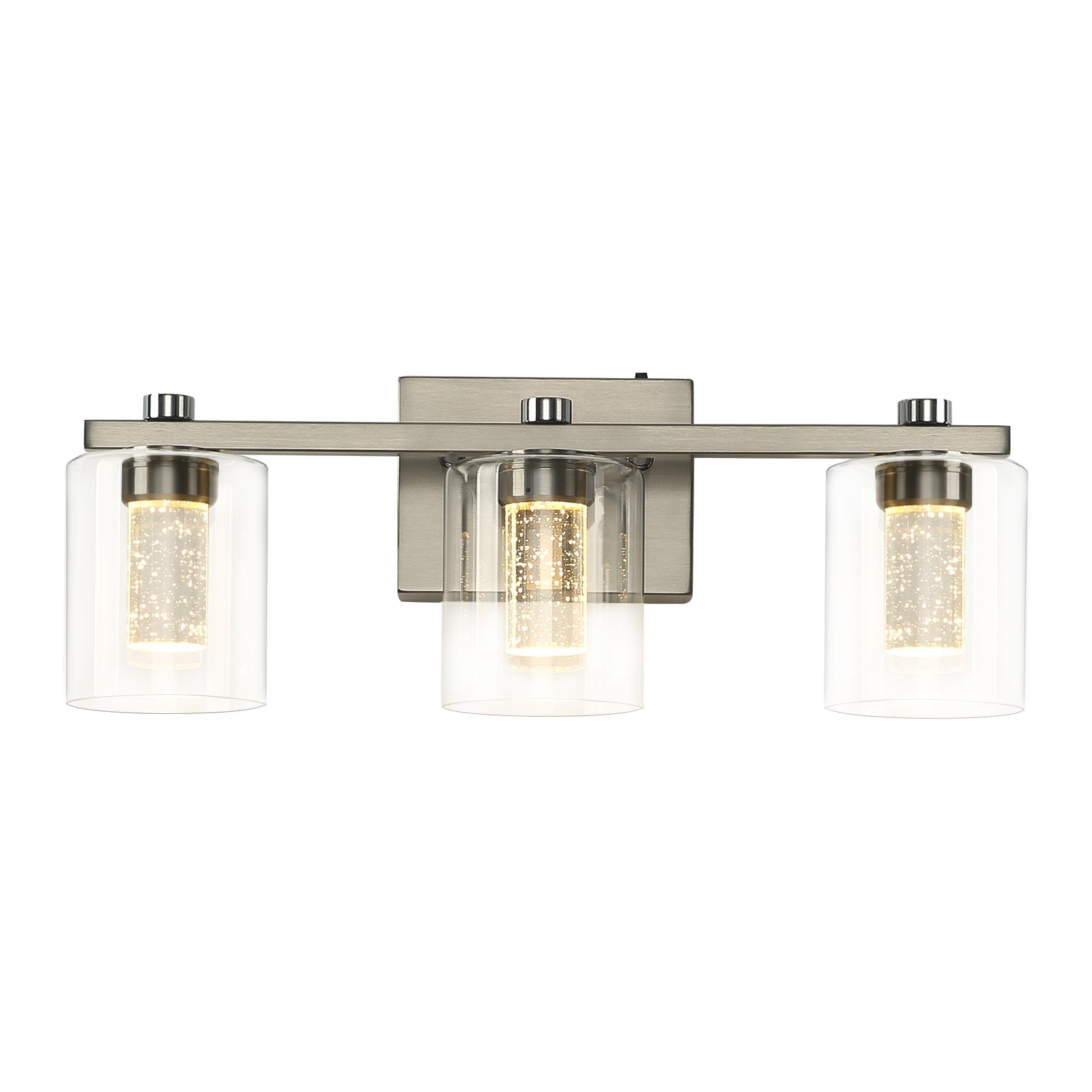 3-Light Bathroom Light Fixtures Crystal Brushed Nickel Over Mirror LED Vanity Lights Dimmable Wall Lamp - okeli lights