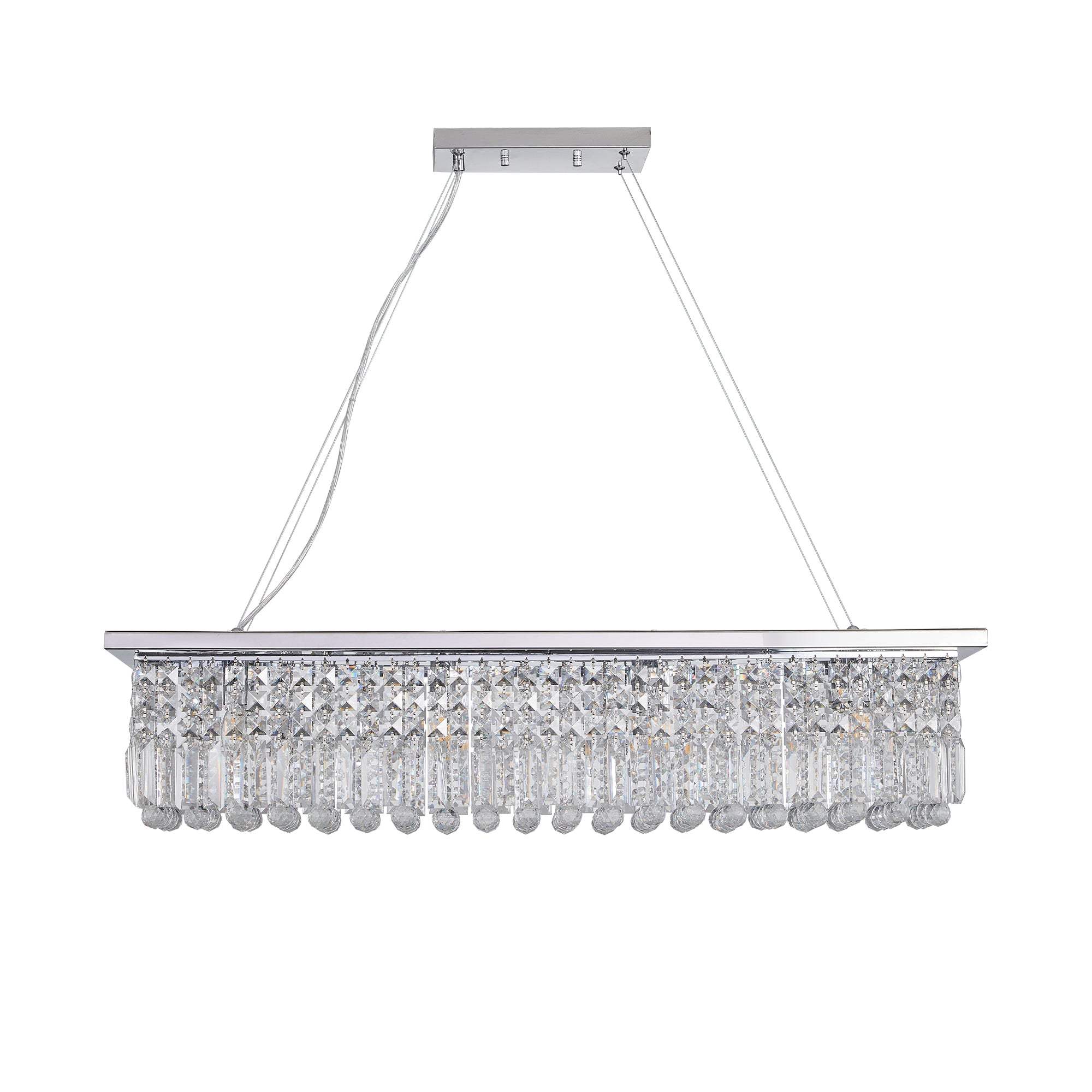 Crystal Chandelier 8-Light White Rectangle Raindrop Contemporary Rectangular Fixture