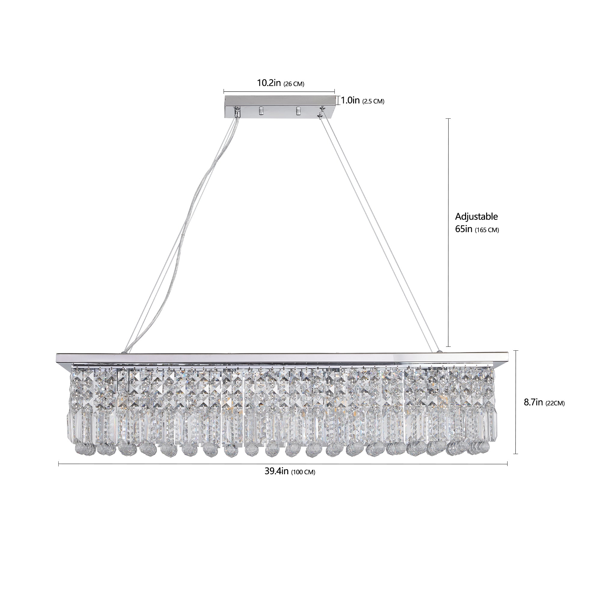 Crystal Chandelier 8-Light White Rectangle Raindrop Contemporary Rectangular Fixture