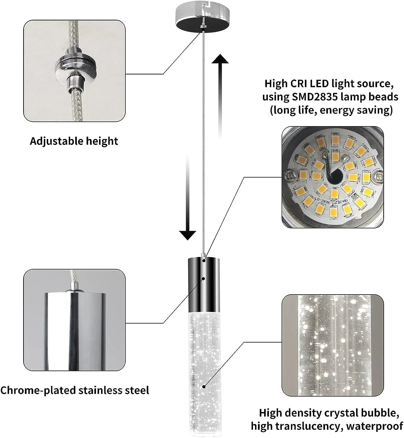 OKELI LED Bubble Crystal Kitchen Island Chrome Mini Pendant Lights 3-Pack - okeli lights