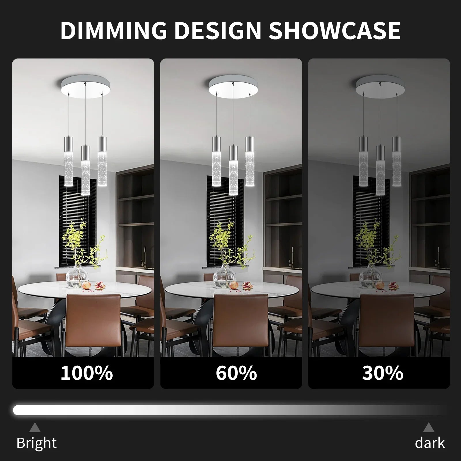 Dimmable LED Round 3-Light Pendant Light Modern Bubble Crystal Island Light Fixture - okeli lights