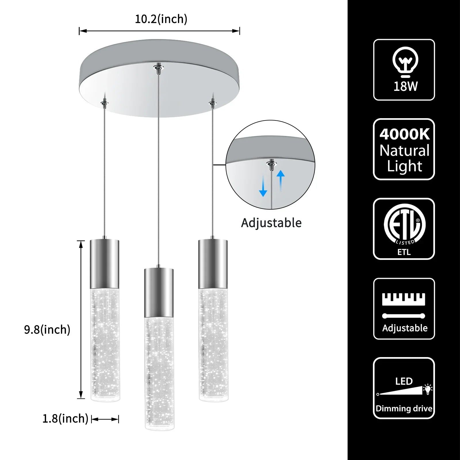 Dimmable LED Round 3-Light Pendant Light Modern Bubble Crystal Island Light Fixture - okeli lights