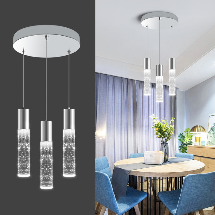 Dimmable LED Round 3-Light Pendant Light Modern Bubble Crystal Island Light Fixture - okeli lights