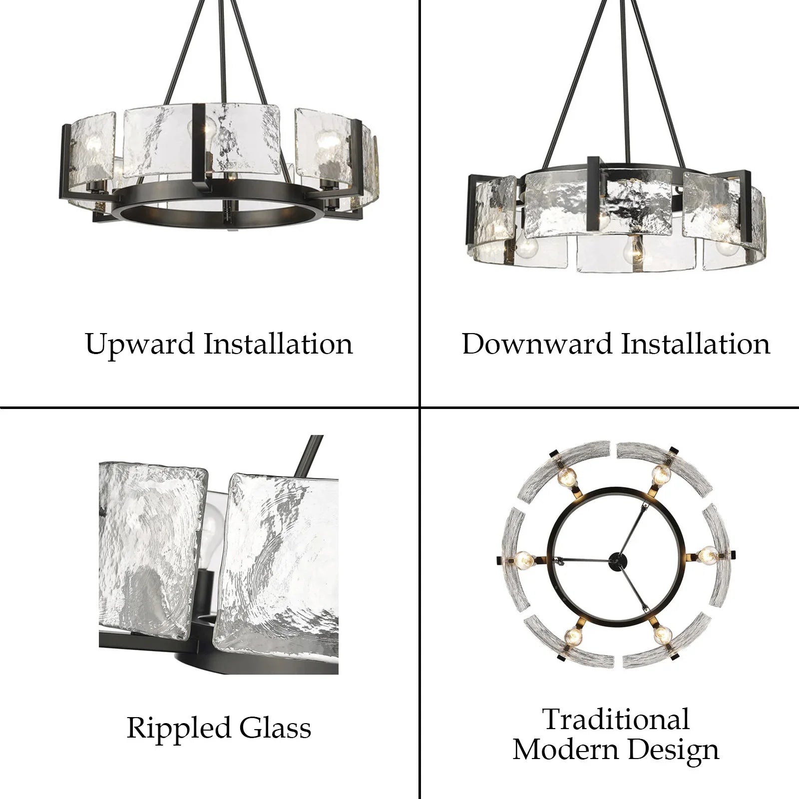 Collage of pendant lights with different installation methods and design styles.