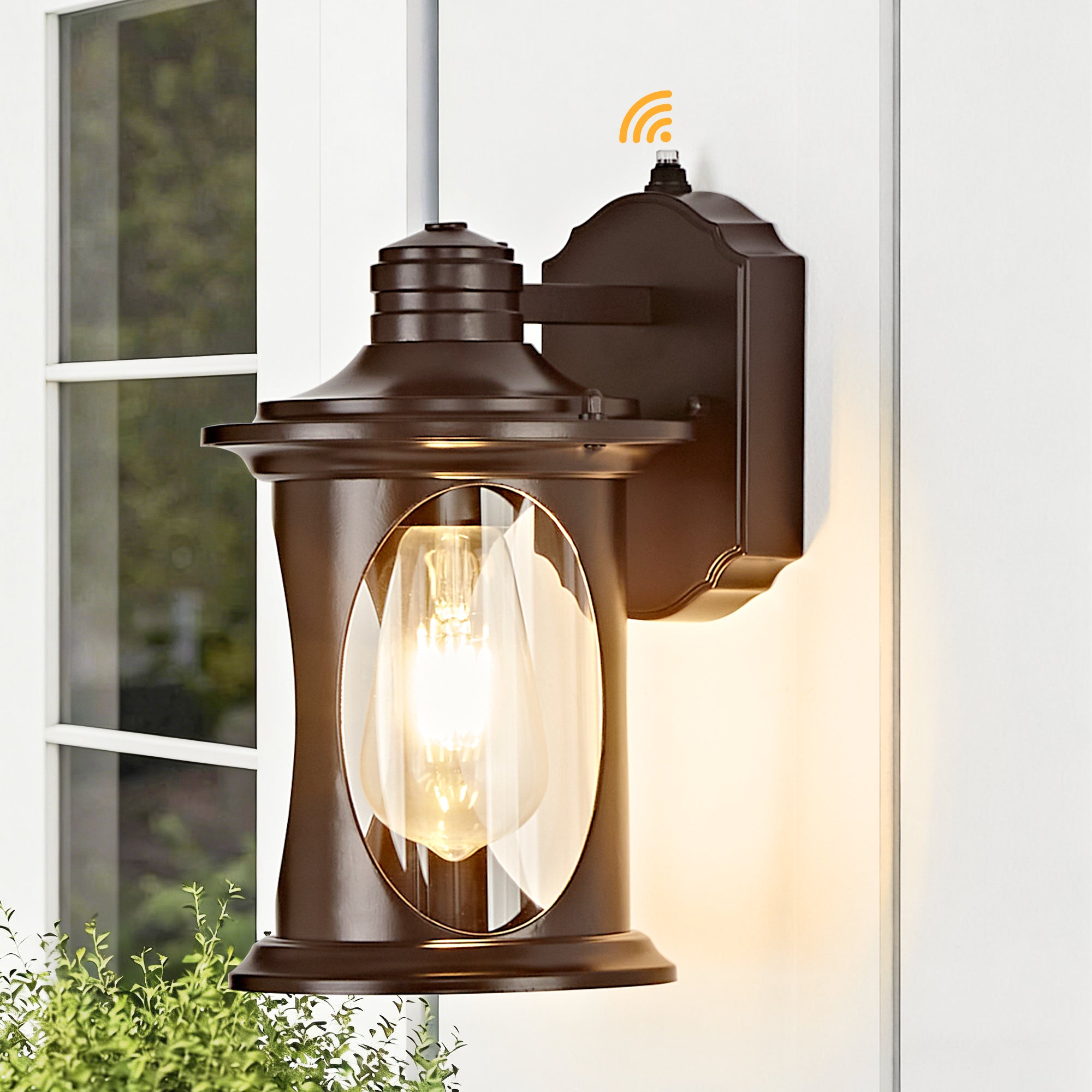 OKELI Dusk to Dawn Outdoor Wall Light – Waterproof, Rust-Resistant Porch & Garage Lantern, E26 Socket, Brown/Black