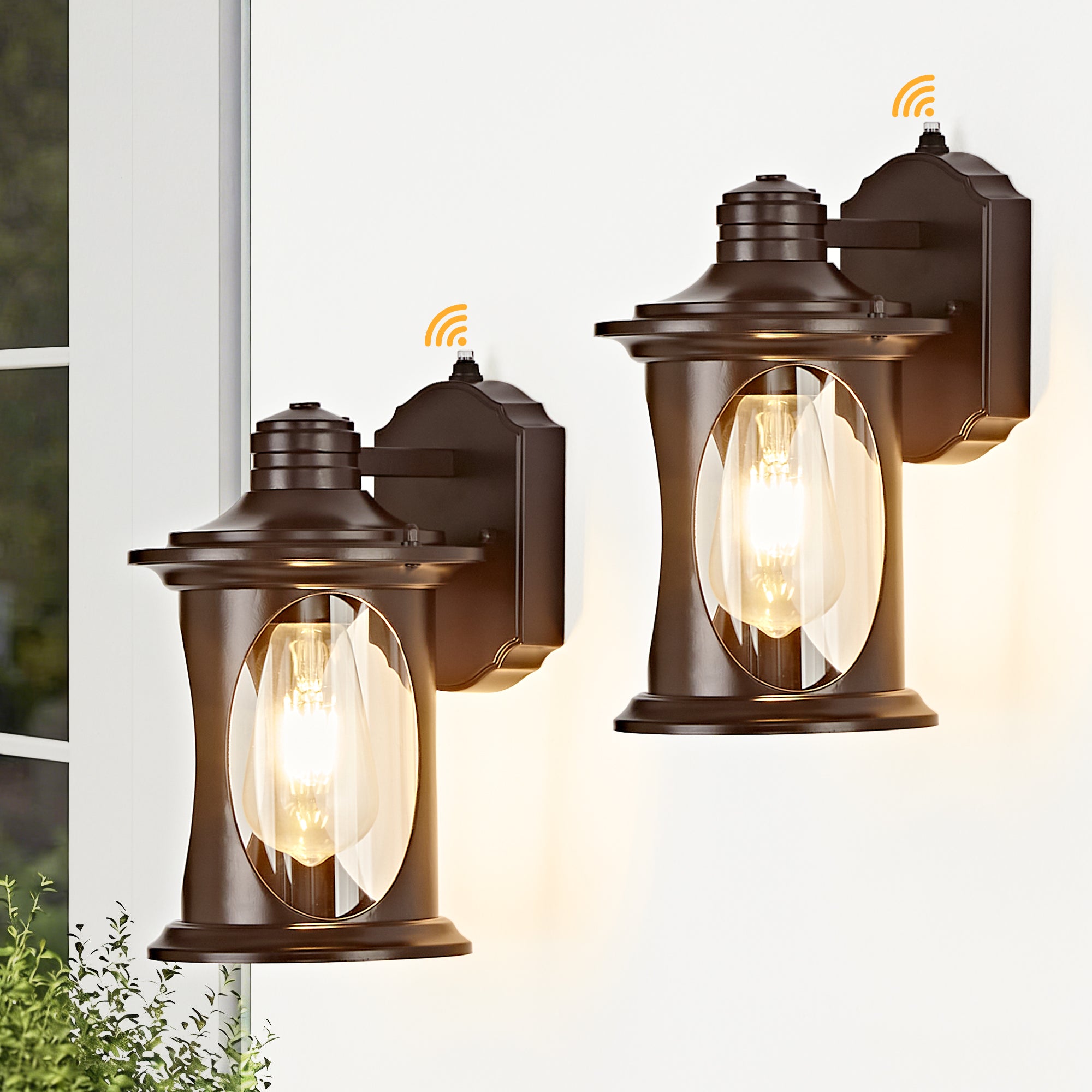 OKELI Dusk to Dawn Outdoor Wall Light – Waterproof, Rust-Resistant Porch & Garage Lantern, E26 Socket, Brown/Black