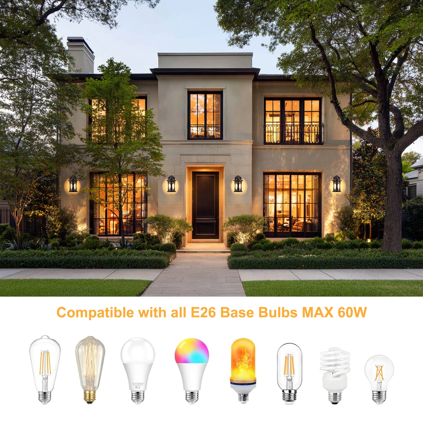 OKELI Dusk to Dawn Outdoor Wall Light – Waterproof, Rust-Resistant Porch & Garage Lantern, E26 Socket, Brown/Black