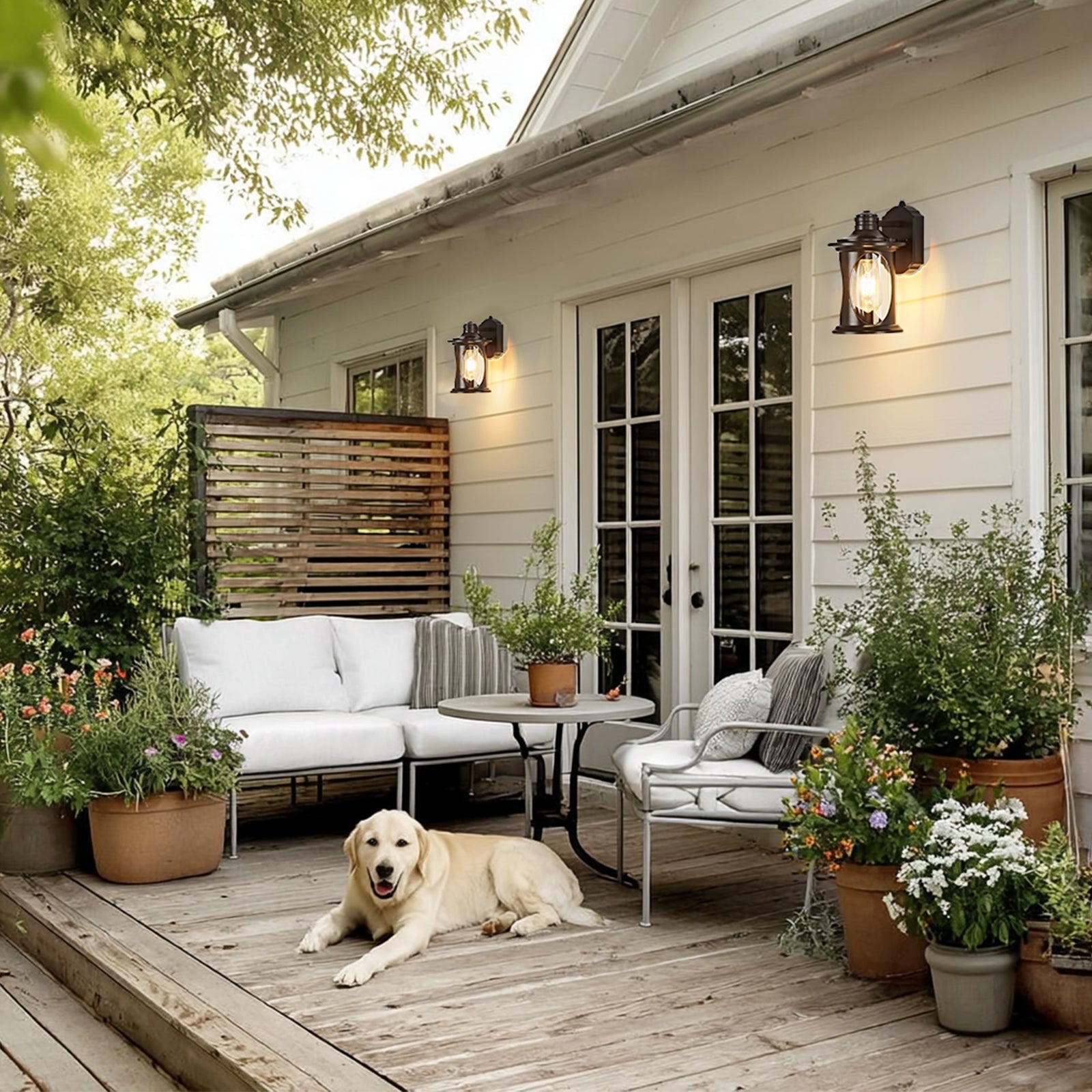 OKELI Dusk to Dawn Outdoor Wall Light – Waterproof, Rust-Resistant Porch & Garage Lantern, E26 Socket, Brown/Black