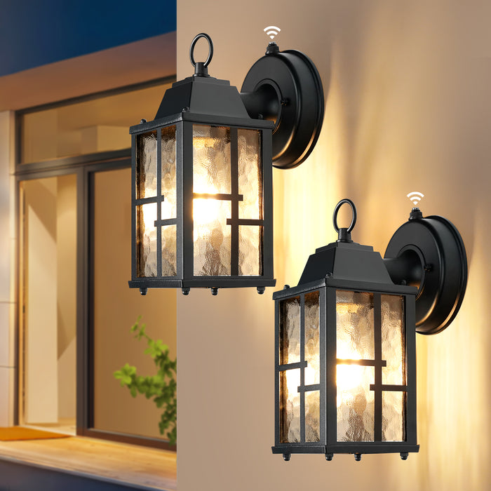 Dusk to Dawn Outdoor Wall Lights Exterior Waterproof Lantern with Water Ripple Glass Shade 2-pack - okeli lights