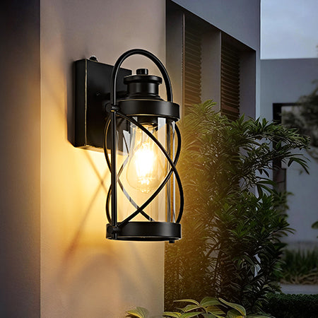Dusk to Dawn Outdoor Waterproof Wall Lights with Glass Shades