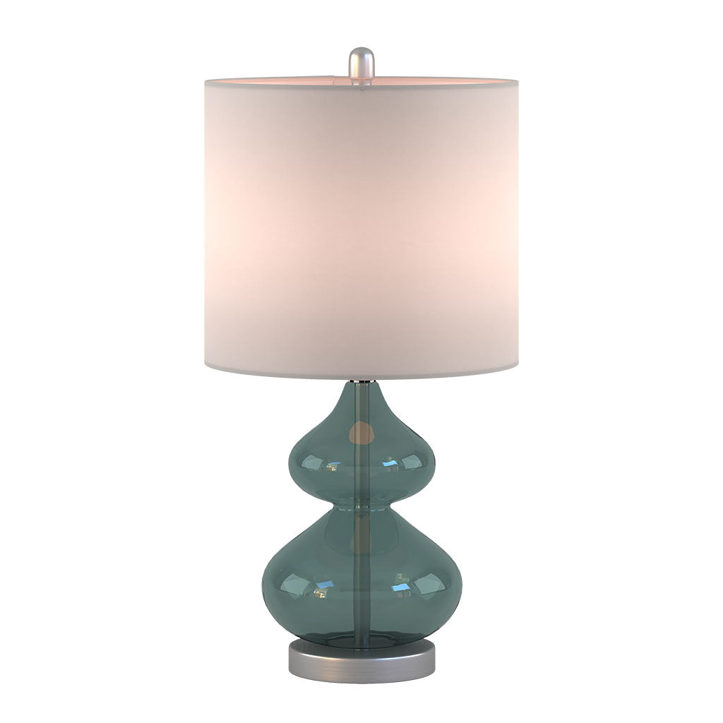 Ellipse Curved Glass Table Lamps 2Pack Blue and Gold Glass with White Drum Shade for Bedroom & Living Room