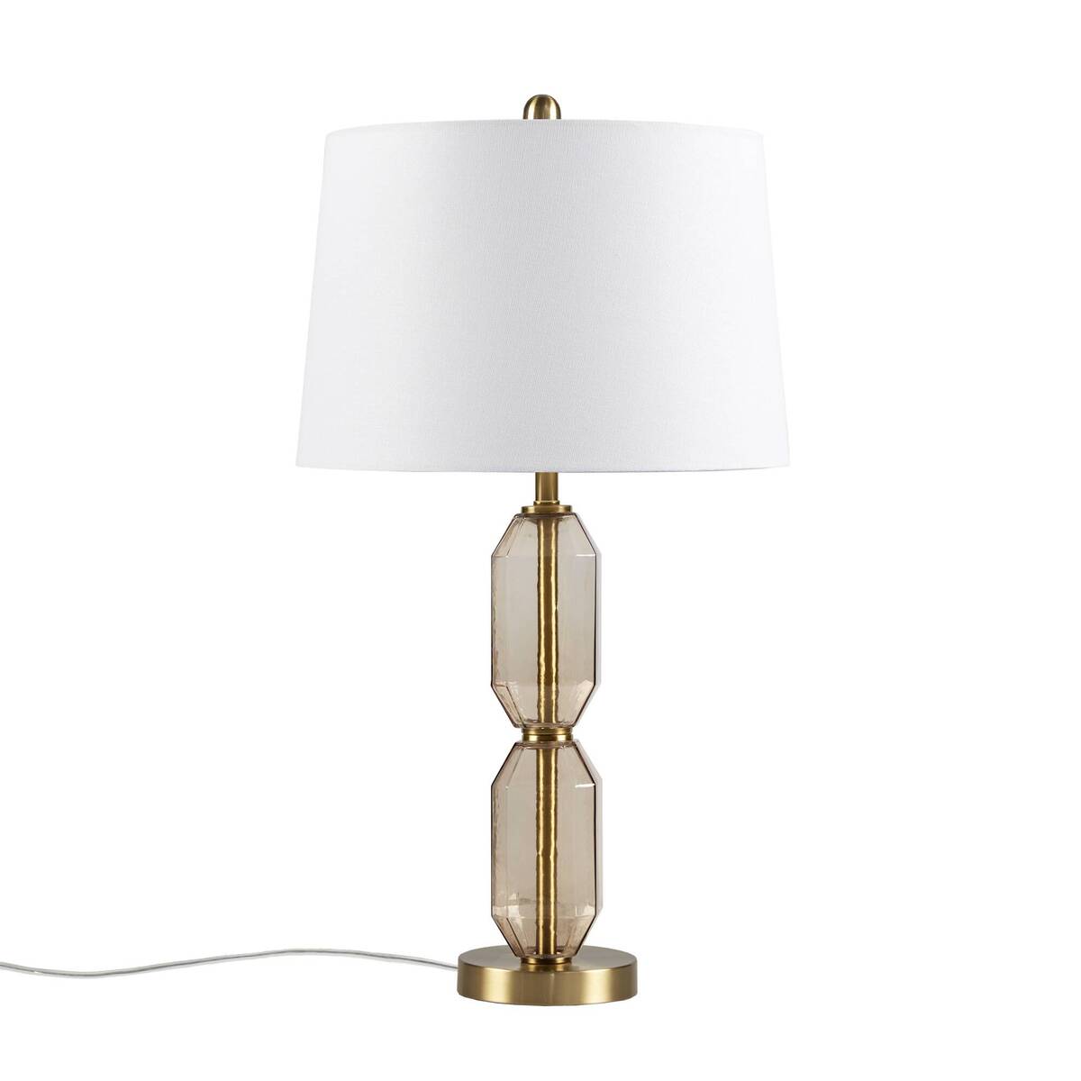 Faceted Glass Table Lamp with White Fabric Shade Modern Brown & Green Accent Lamp with Gold Base
