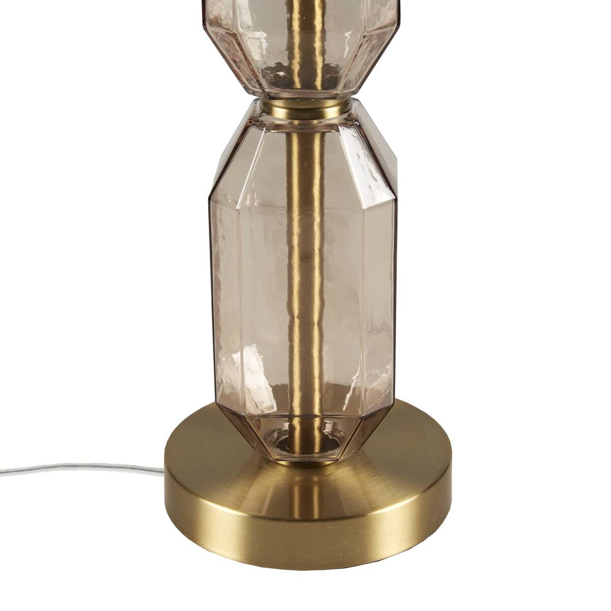 Faceted Glass Table Lamp with White Fabric Shade Modern Brown & Green Accent Lamp with Gold Base