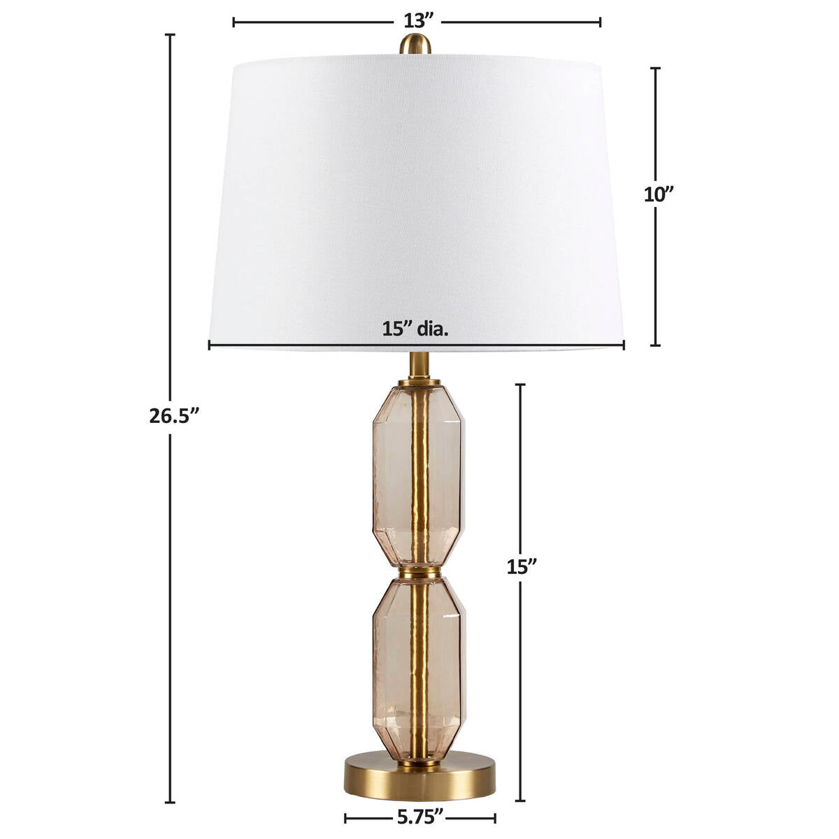 Faceted Glass Table Lamp with White Fabric Shade Modern Brown & Green Accent Lamp with Gold Base
