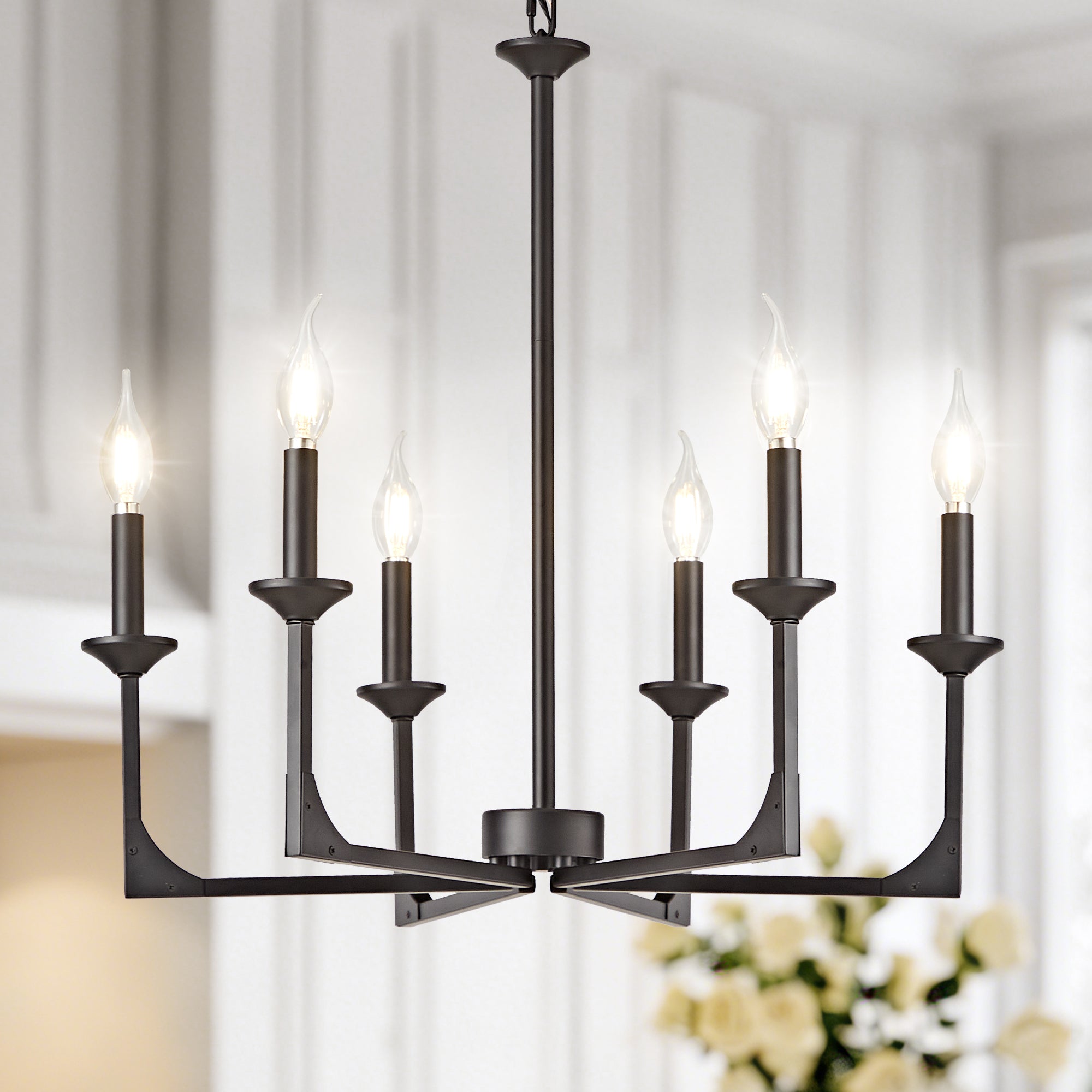 OKELI Farmhouse 6-Light Candle Chandelier for Dining Room Light Fixture with Adjustable Chain Hanging Lighting