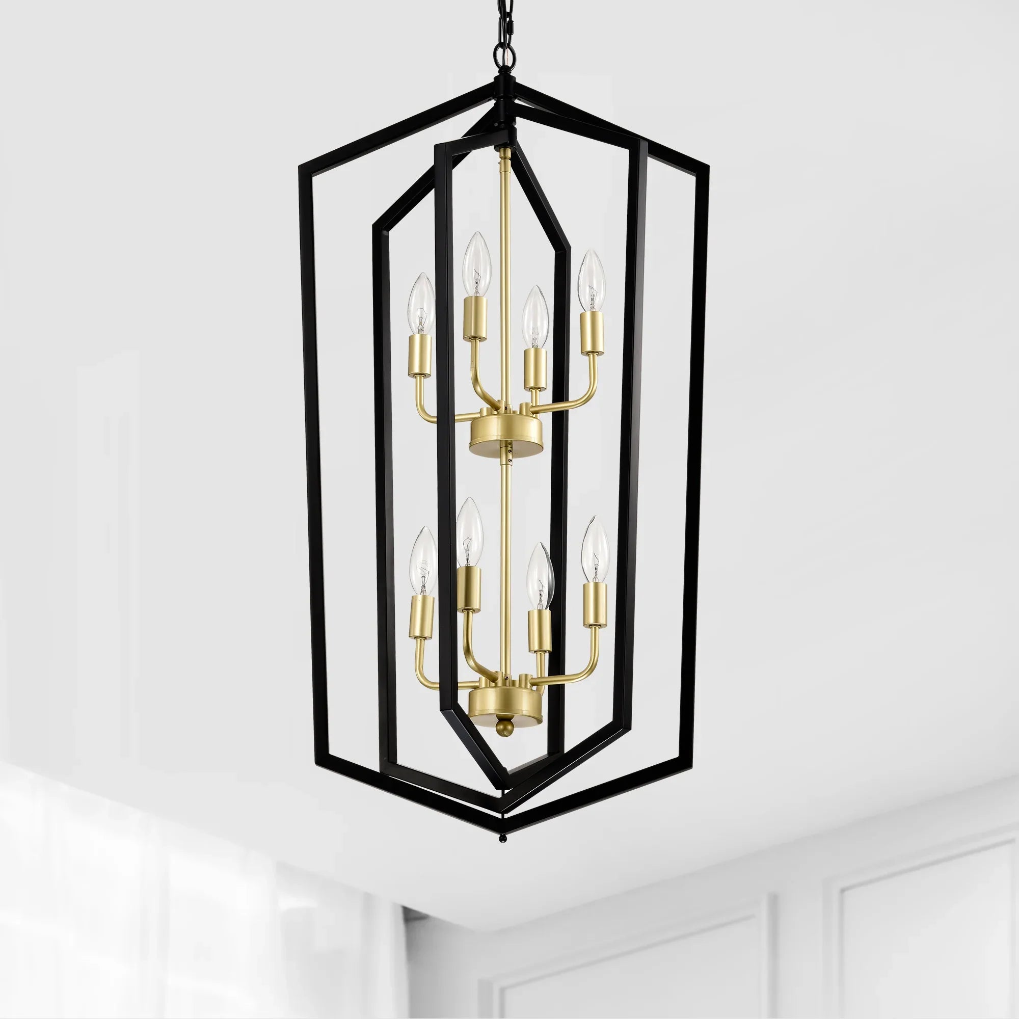 8-Light Lantern Tired Farmhouse Ceiling Hanging Light Black Chandelier Metal Pendant Light Fixtures - okeli lights