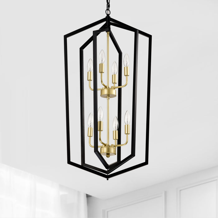8-Light Lantern Tired Farmhouse Ceiling Hanging Light Black Chandelier Metal Pendant Light Fixtures - okeli lights