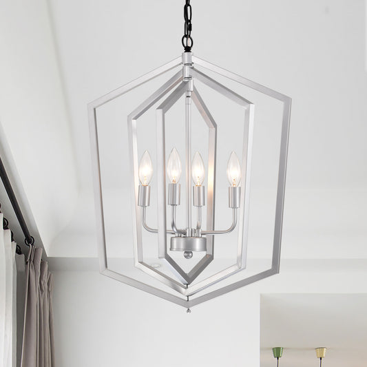 4-Light Farmhouse Chandeliers Matte Black and Sliver Matte Black Vintage Cage Light Fixture Adjustable Height Chandeliers - okeli lights