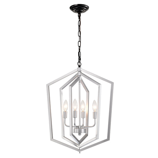 4-Light Farmhouse Chandeliers Matte Black and Sliver Matte Black Vintage Cage Light Fixture Adjustable Height Chandeliers - okeli lights