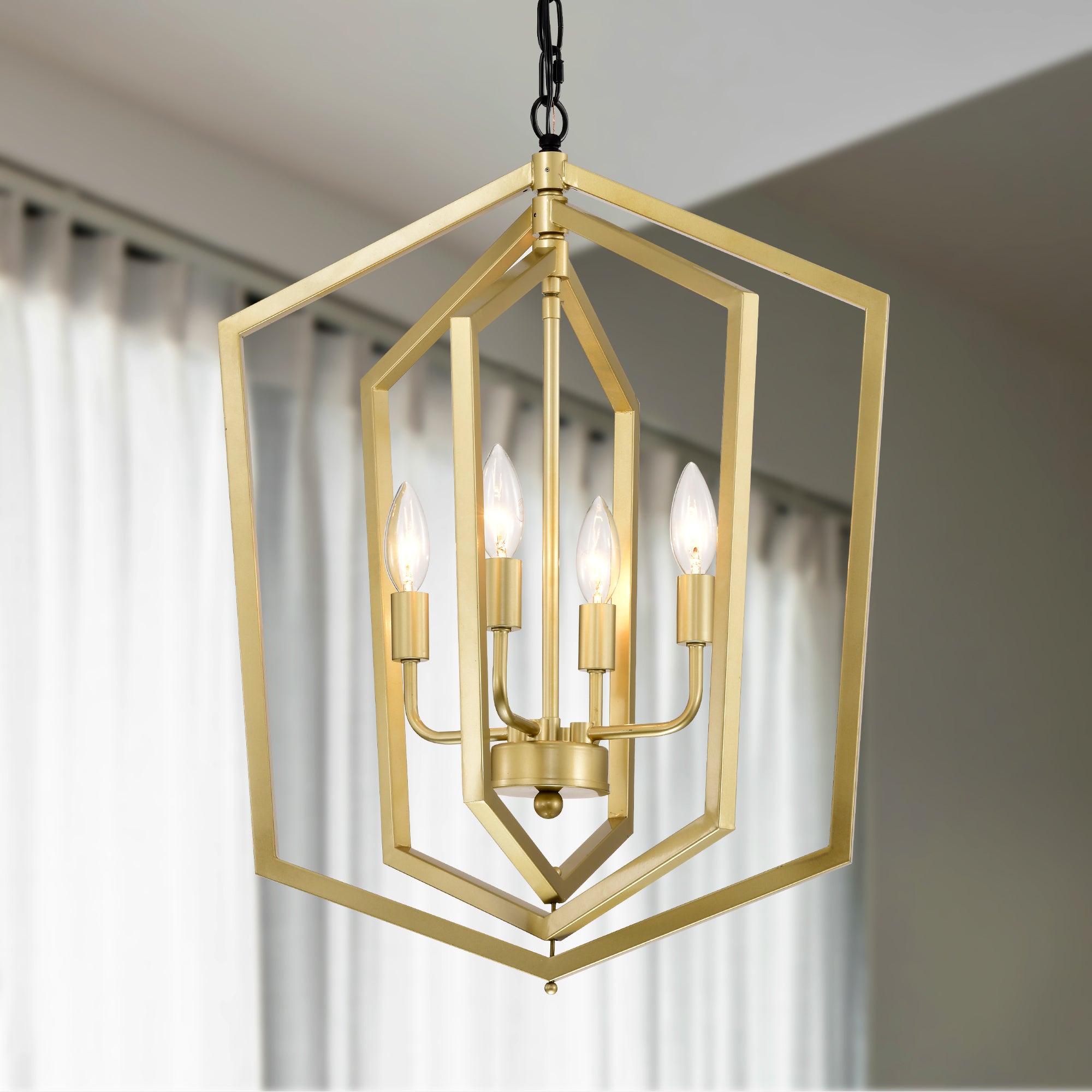 4-Light Farmhouse Kitchen Chandeliers Vintage Cage Light Fixture Adjustable Height Chandeliers GOLD MATTE BLACK - okeli lights
