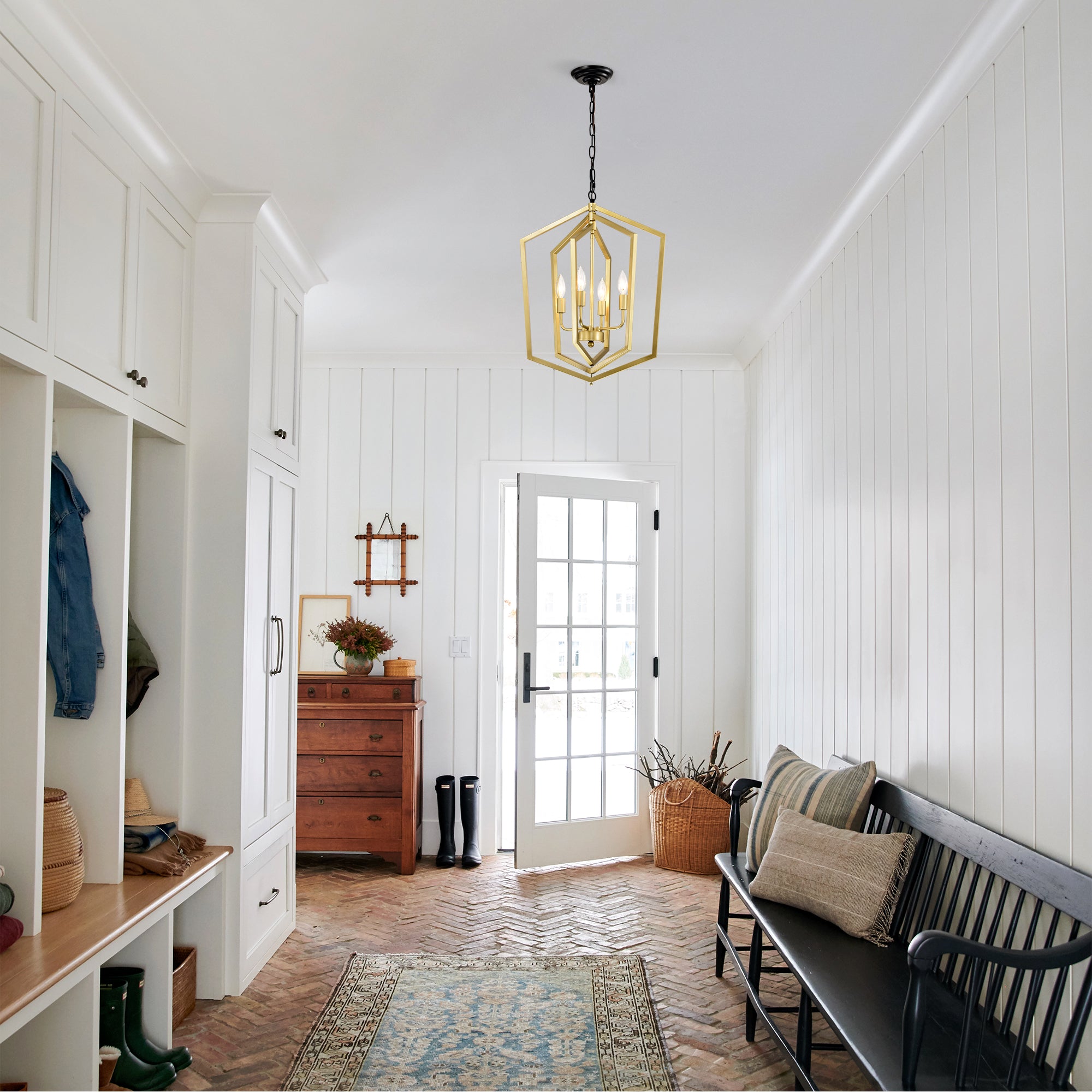 4-Light Farmhouse Kitchen Chandeliers Vintage Cage Light Fixture Adjustable Height Chandeliers GOLD MATTE BLACK - okeli lights