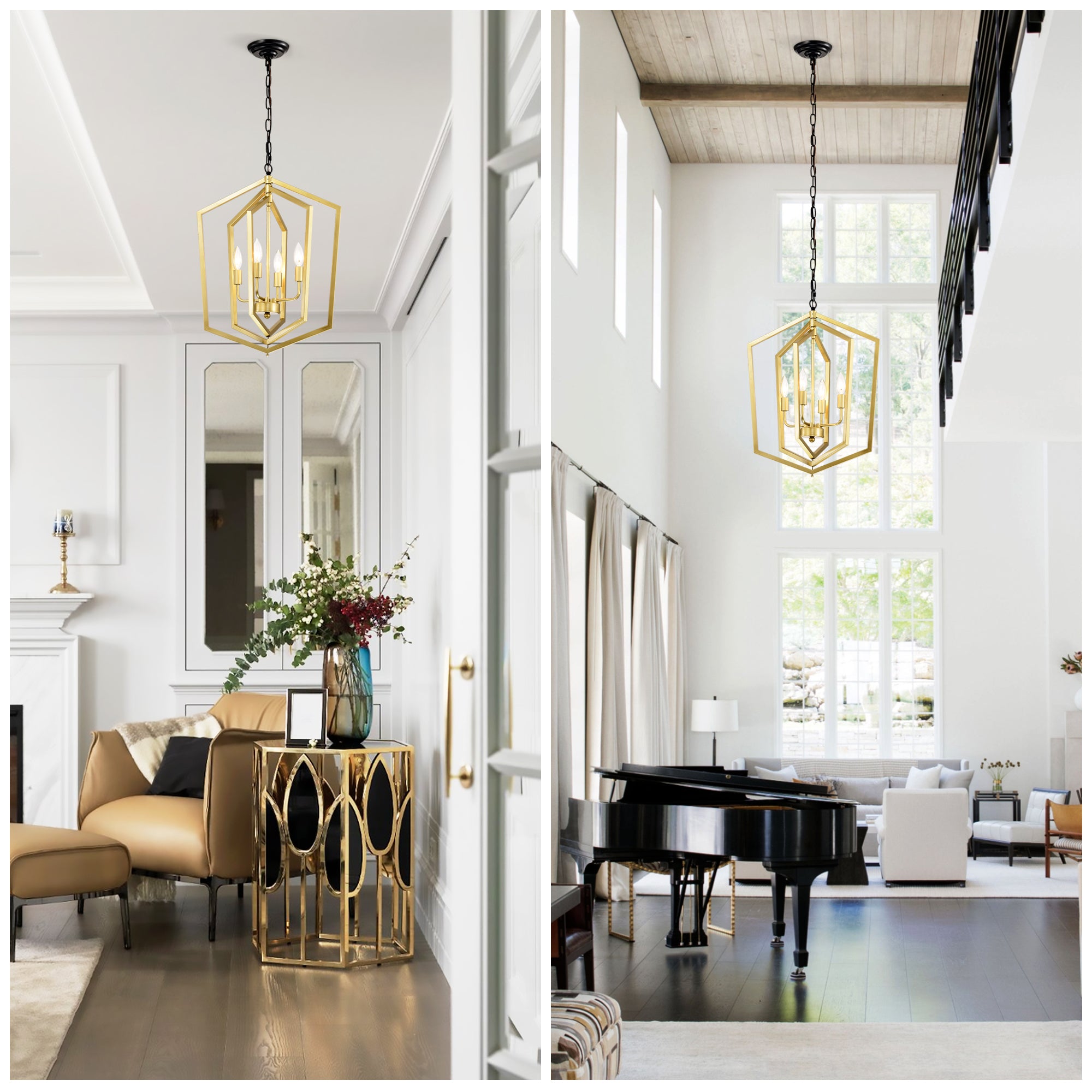 4-Light Farmhouse Kitchen Chandeliers Vintage Cage Light Fixture Adjustable Height Chandeliers GOLD MATTE BLACK - okeli lights