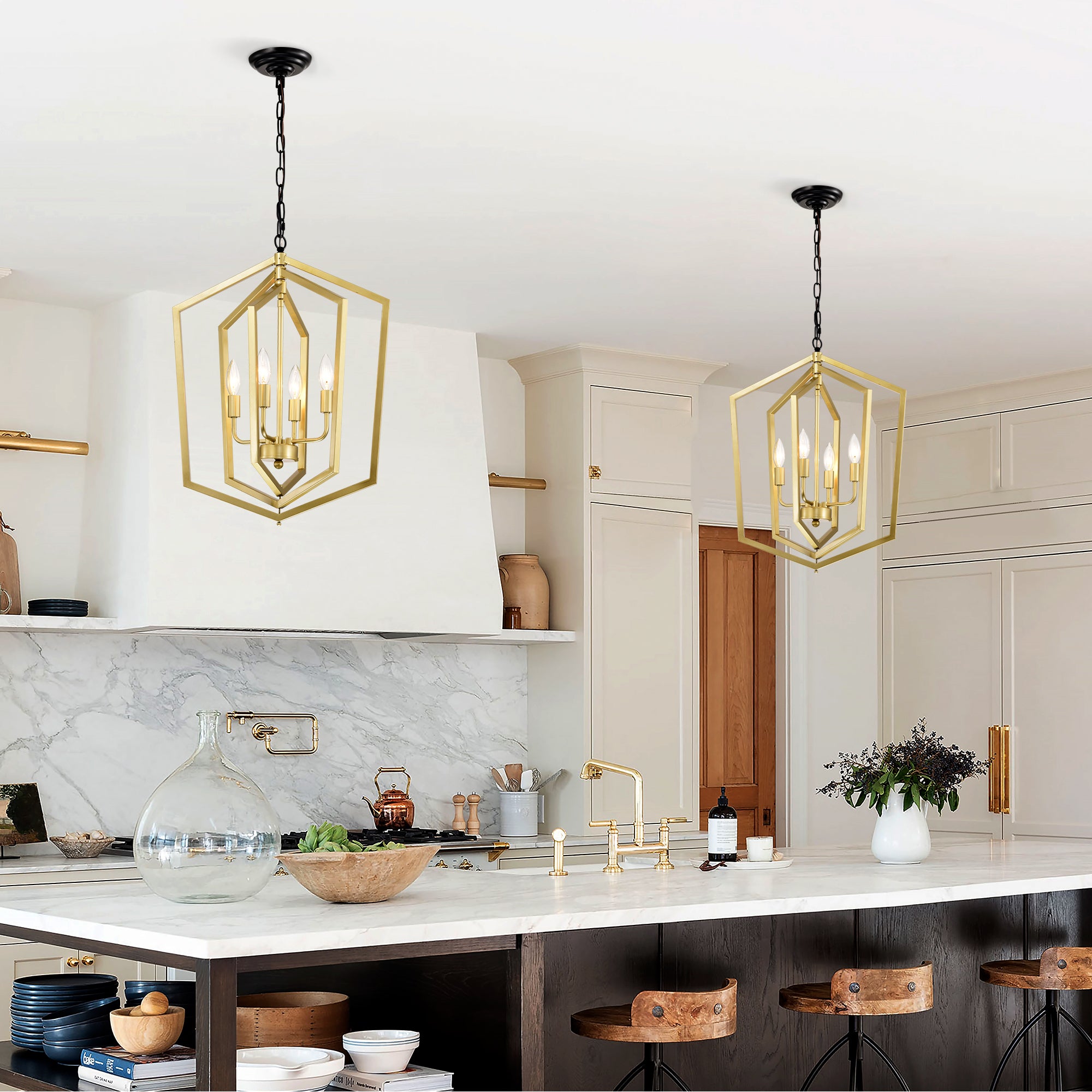 4-Light Farmhouse Kitchen Chandeliers Vintage Cage Light Fixture Adjustable Height Chandeliers GOLD MATTE BLACK - okeli lights