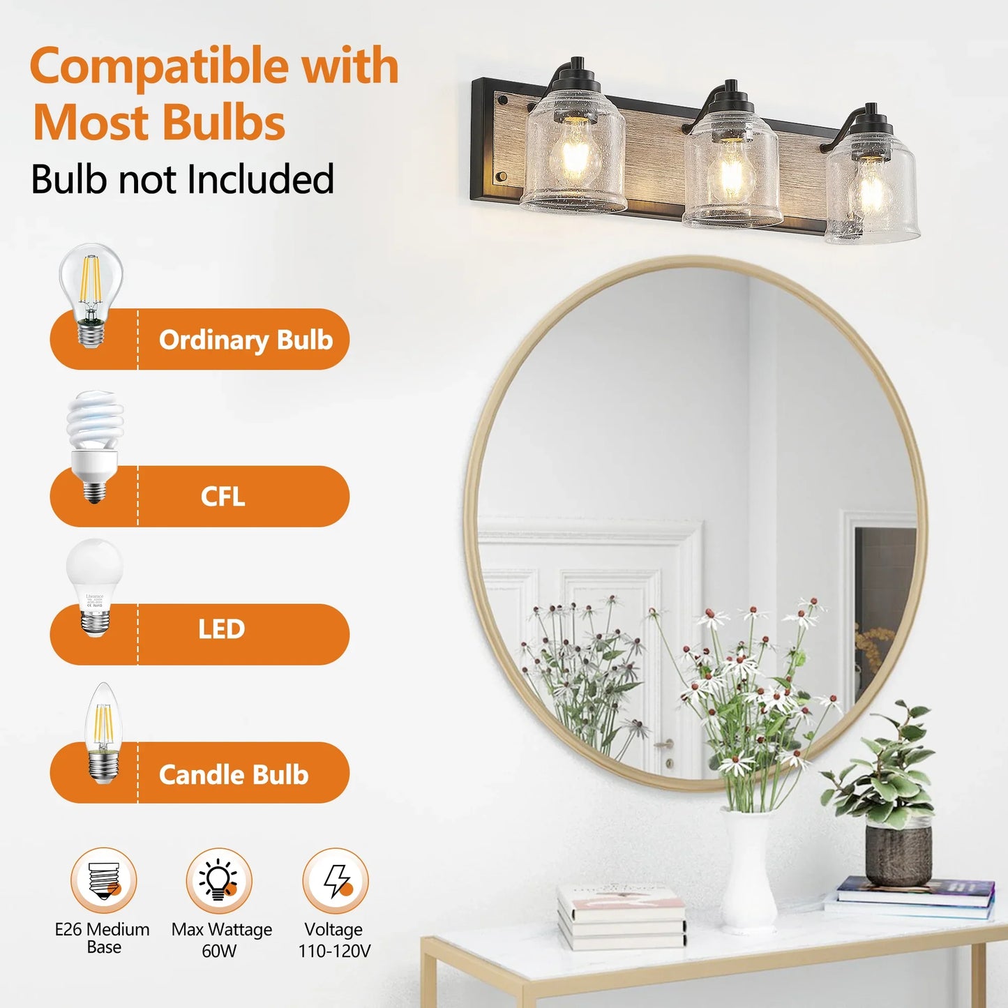 Farmhouse Vanity Light Fixture Bathroom Wall Sconce 3-4-5-6light with Clear Seeded Glass Shades - okeli lights