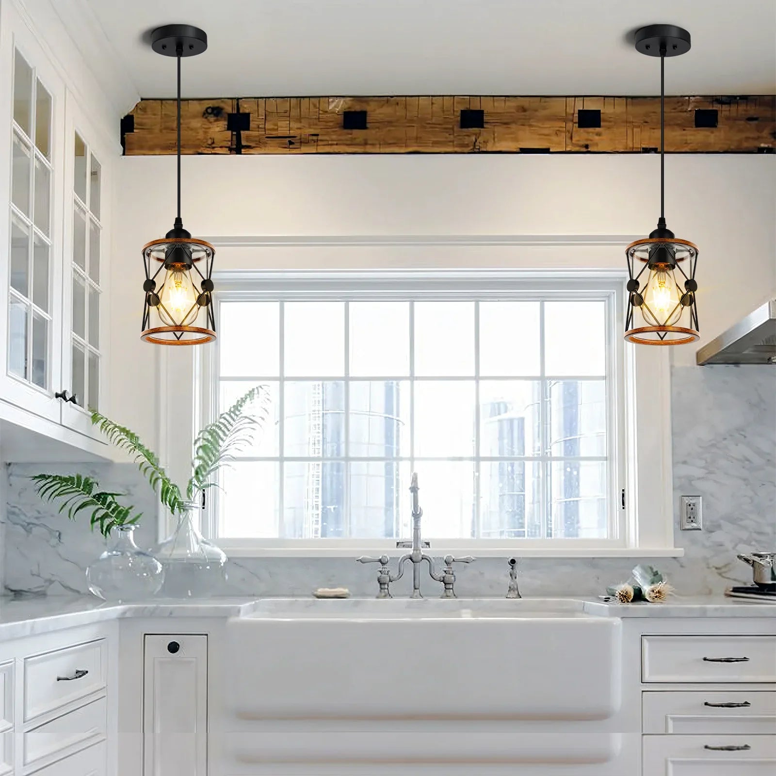 Farmhouse Pendant Light Kitchen Island Dining Room Fixture with Clear Glass Shade 3-pack - okeli lights