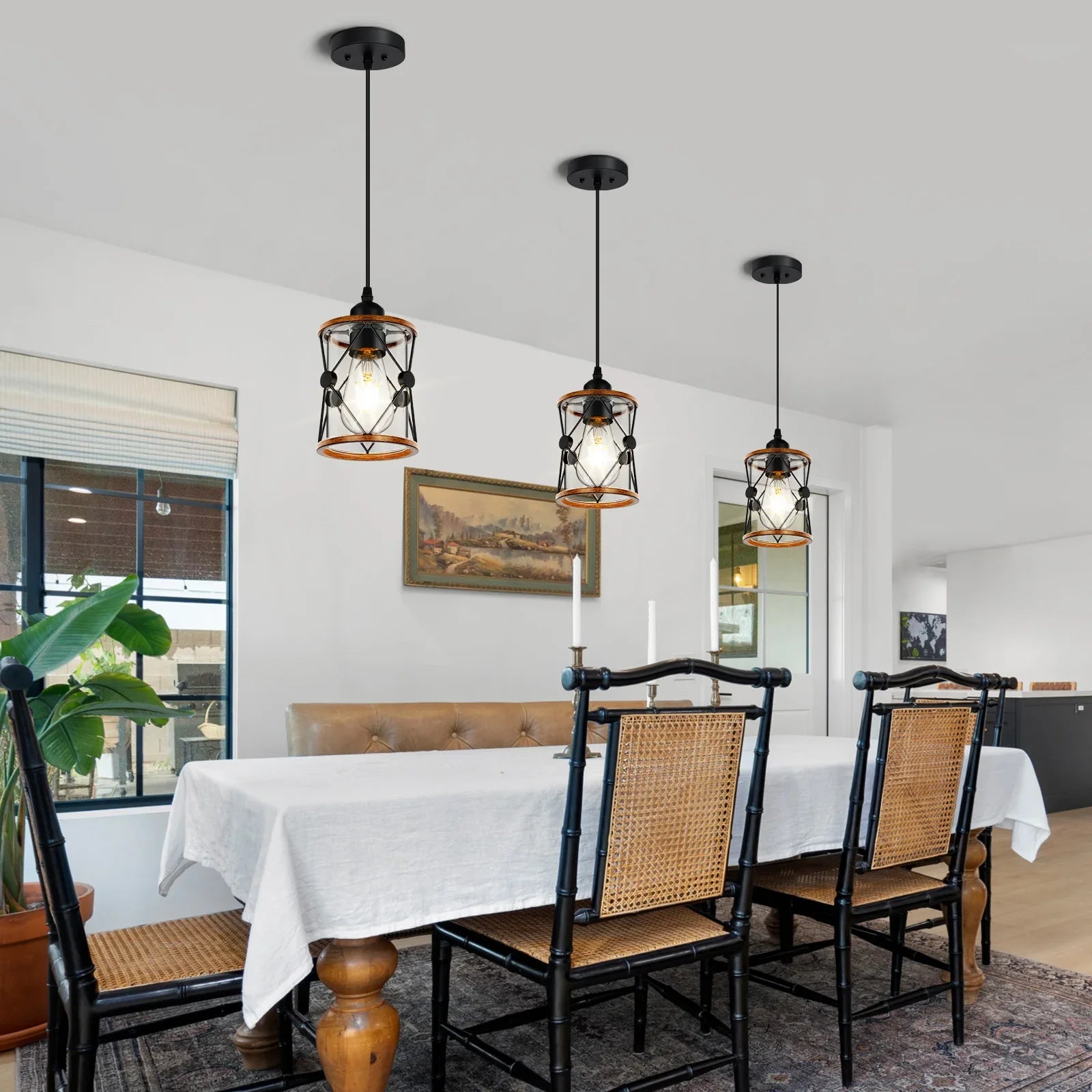 Farmhouse Pendant Light Kitchen Island Dining Room Fixture with Clear Glass Shade 3-pack - okeli lights