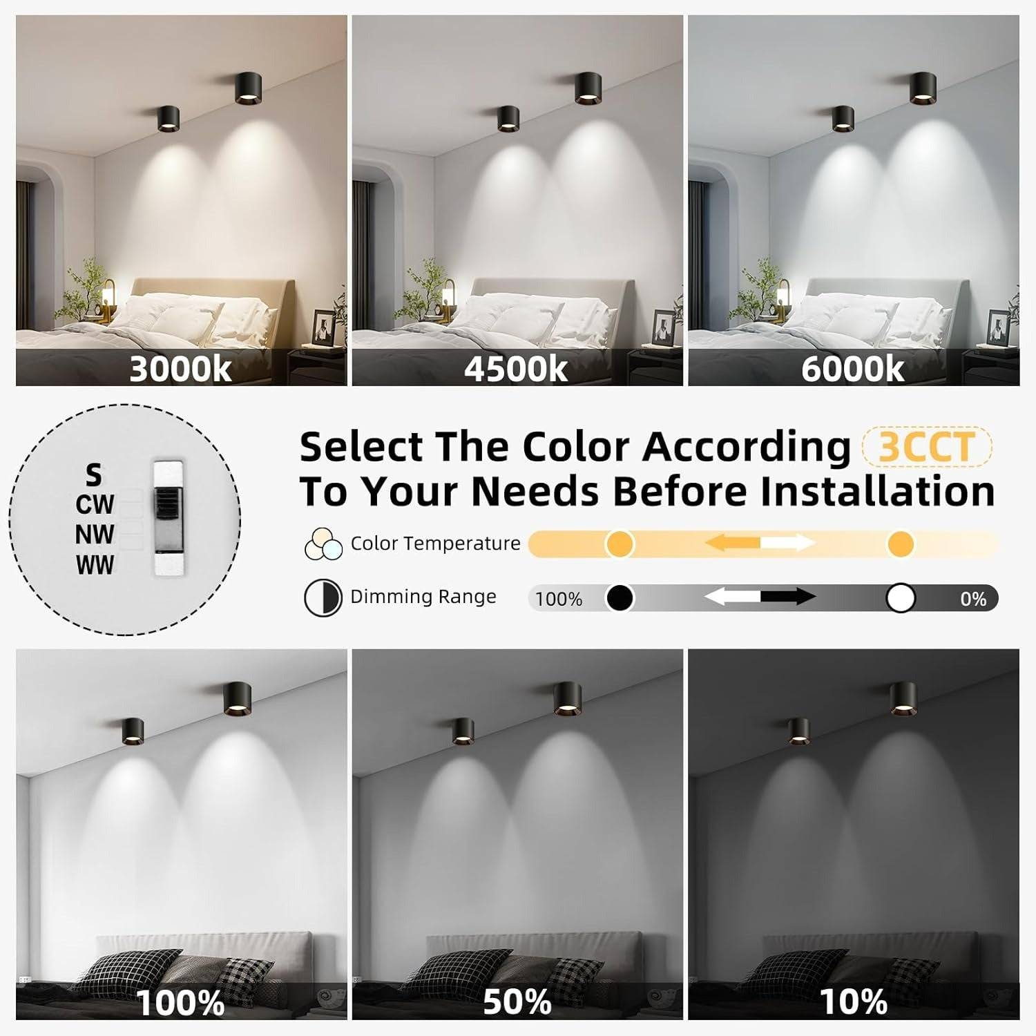 OKELI Flush Mount Matte Cylinder Down Ceiling Spotlight Modern 3CCT Dimmable LED