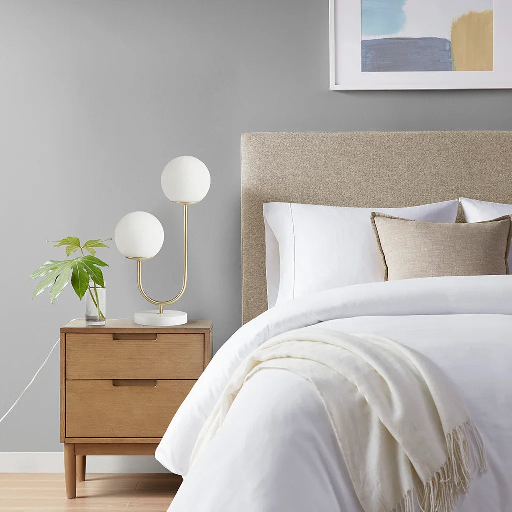 Metal 2-Light Frosted Glass Globe Table Lamp - okeli lights