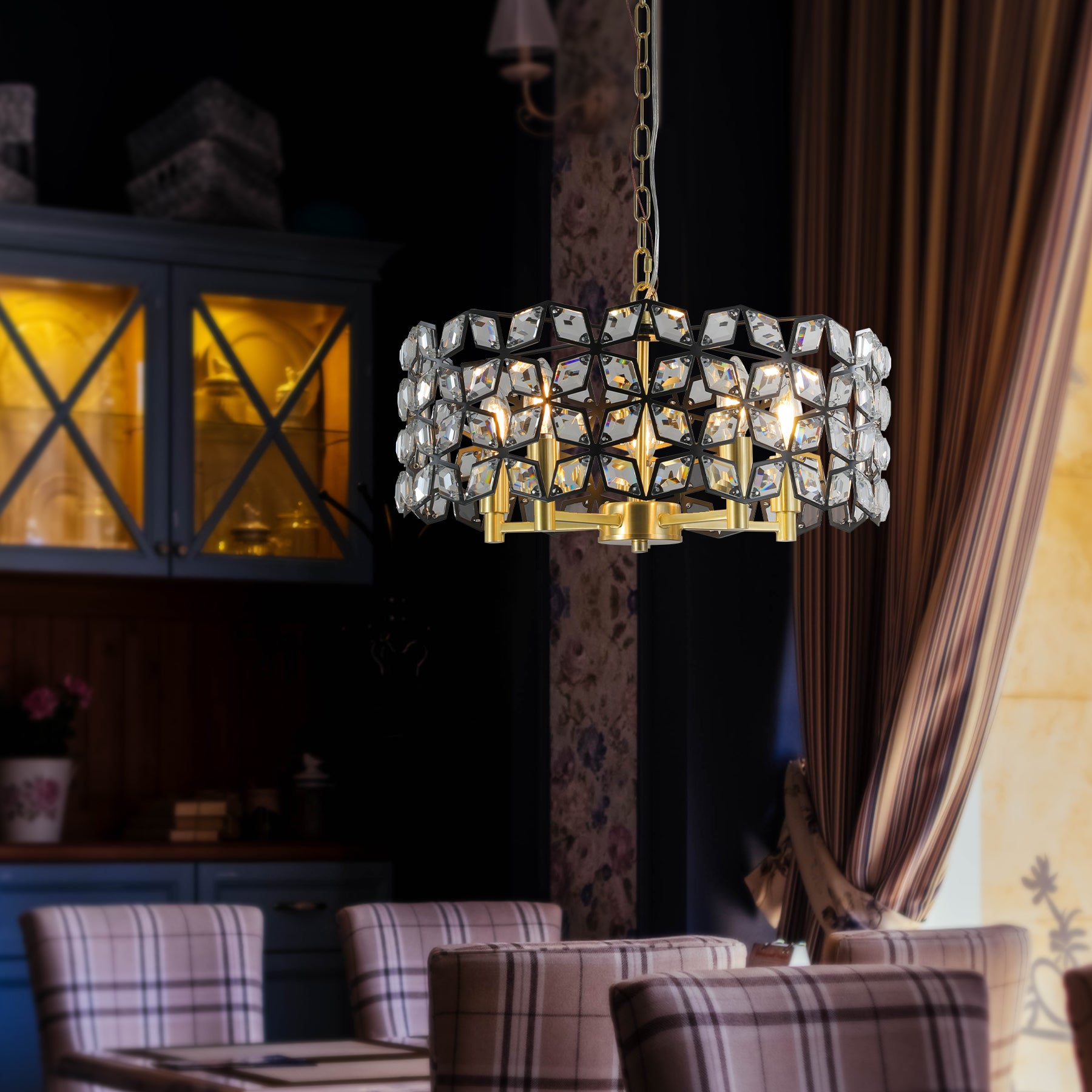 Contemporary Crystal and BlackGold Pendant Chandelier Geometric Modern Light Fixture