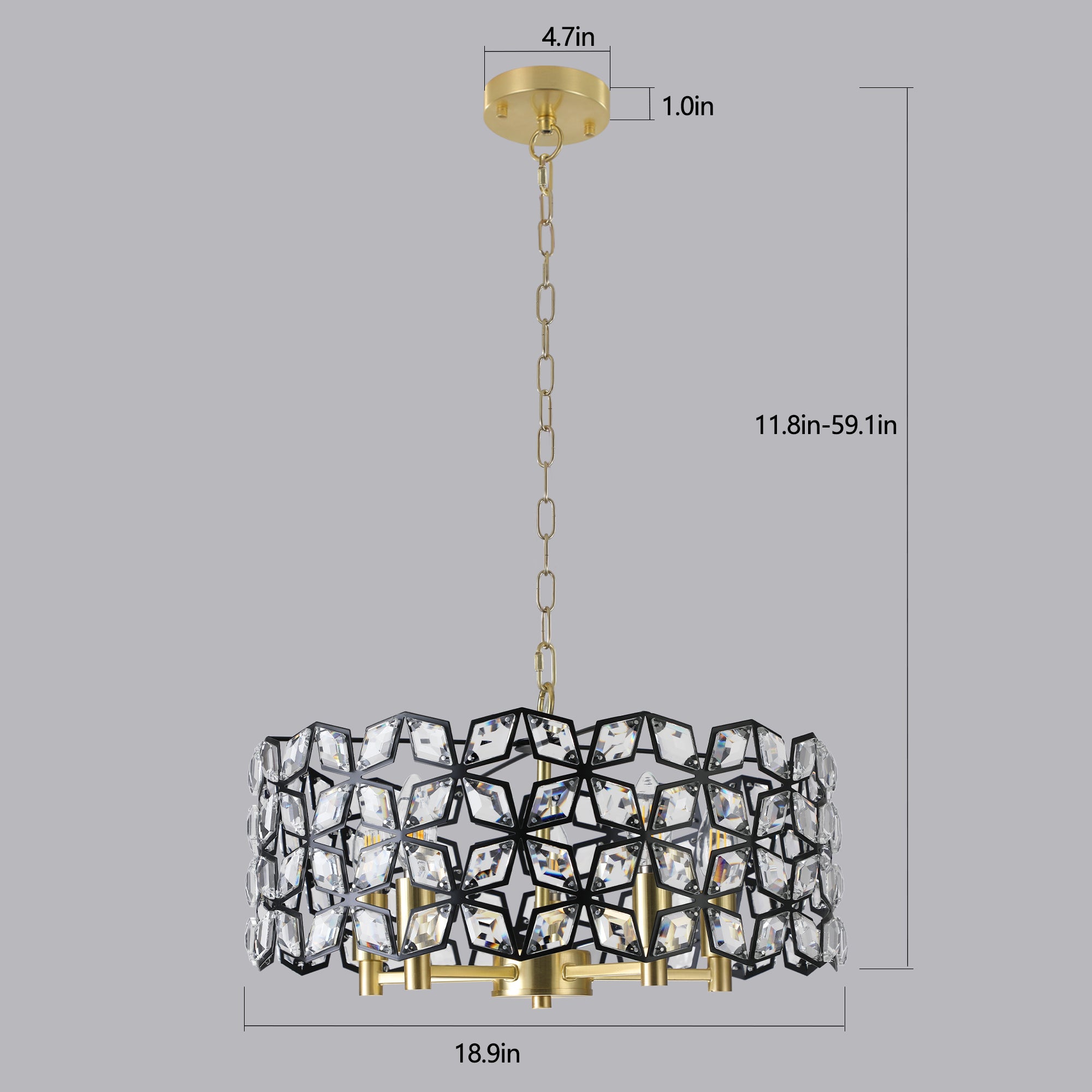 Contemporary Crystal and BlackGold Pendant Chandelier Geometric Modern Light Fixture