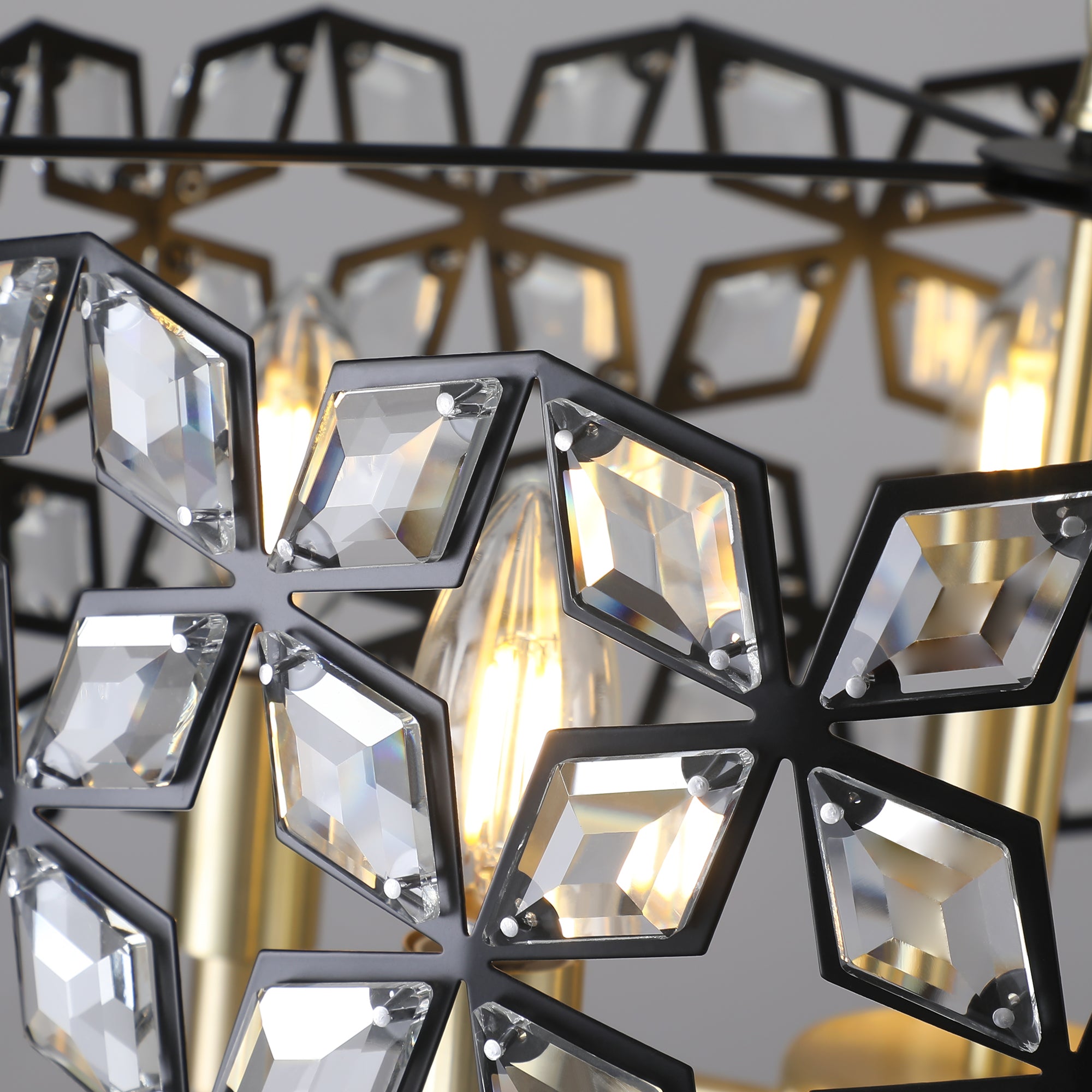 Contemporary Crystal and BlackGold Pendant Chandelier Geometric Modern Light Fixture