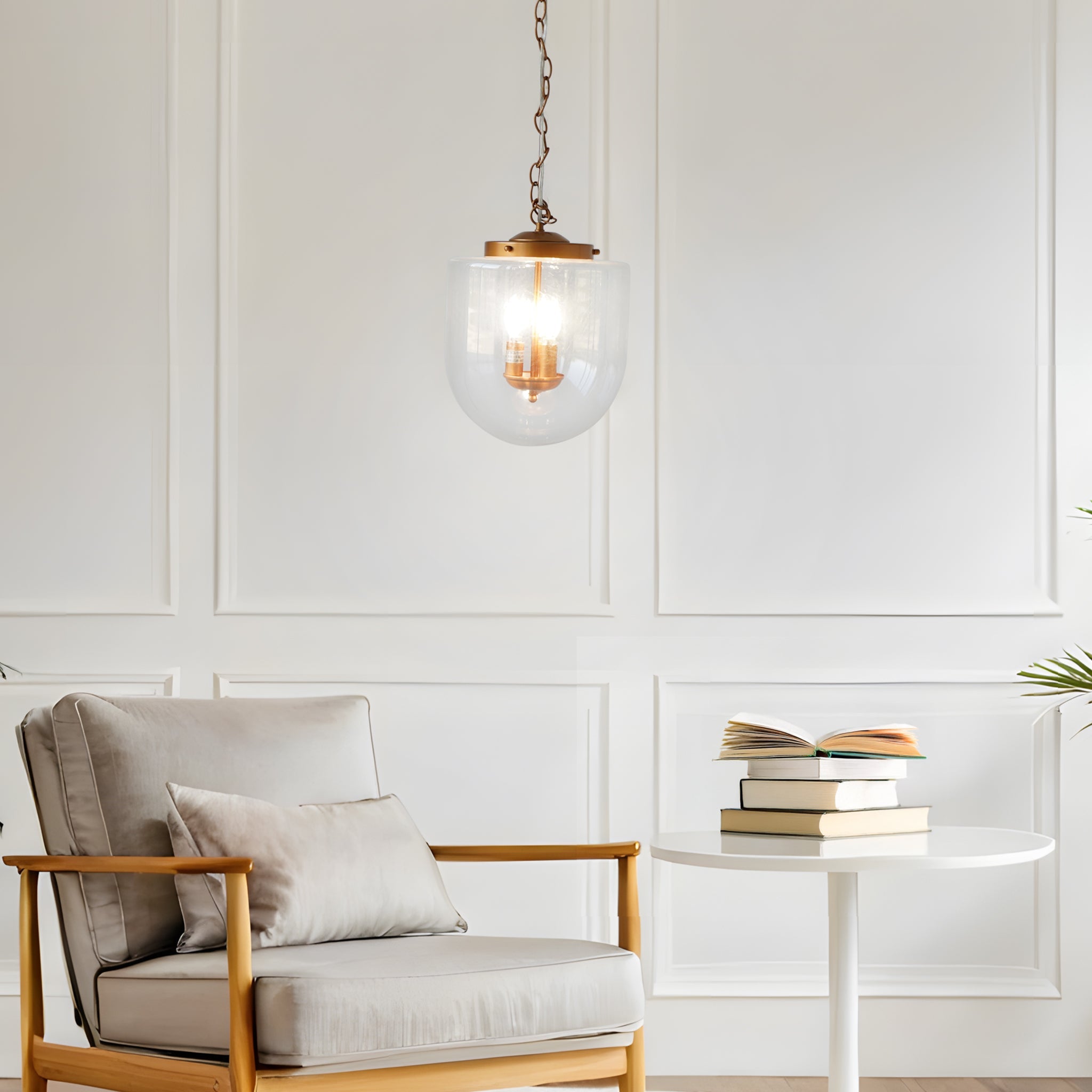 Globe Pendant Lamp Coarse Gold and Clear Glass - okeli lights