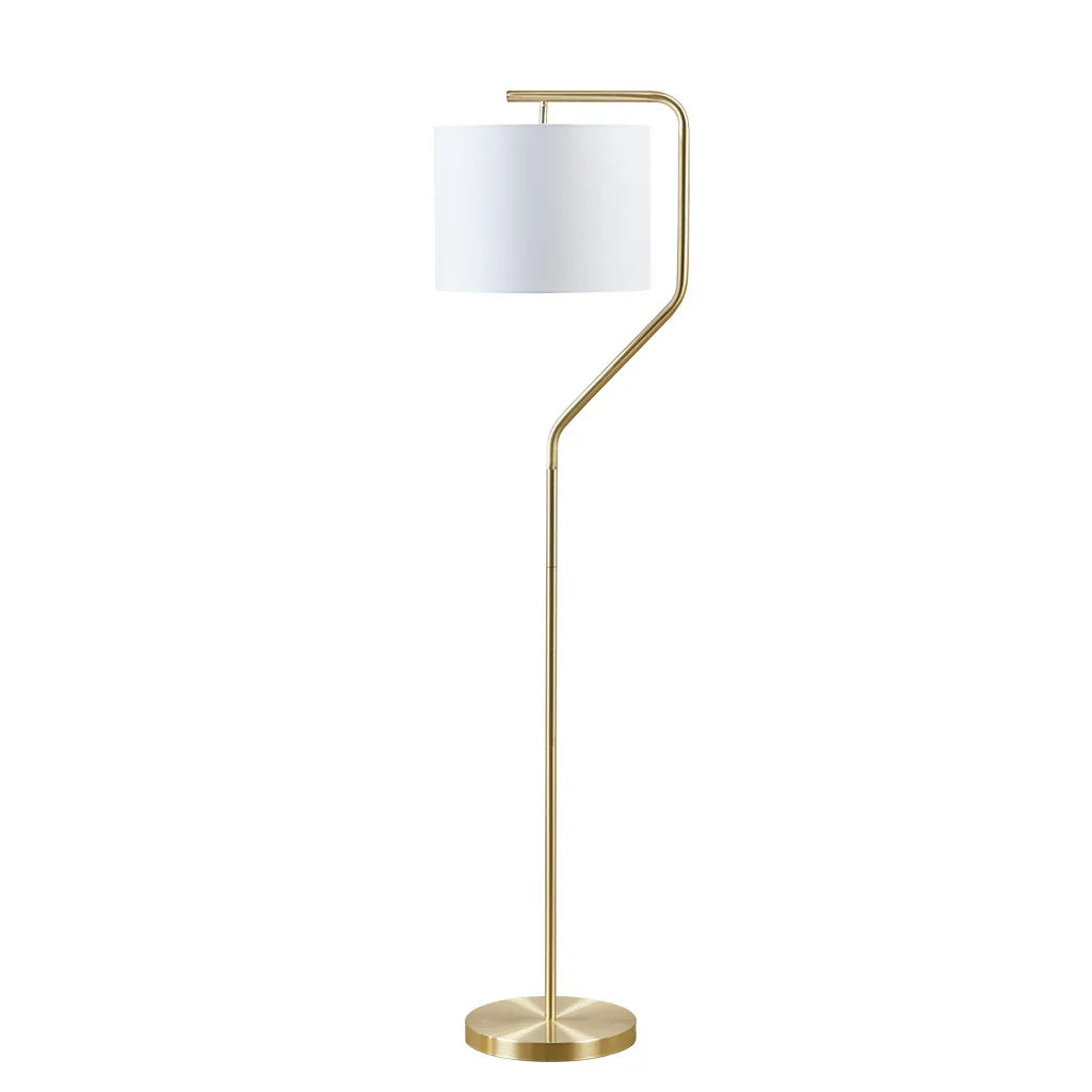 Gold Angular Arched Metal Floor Lamp Linen Drum-Shaped Shade - okeli lights