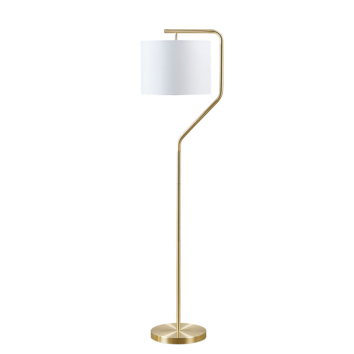 Gold Angular Arched Metal Floor Lamp Linen Drum-Shaped Shade