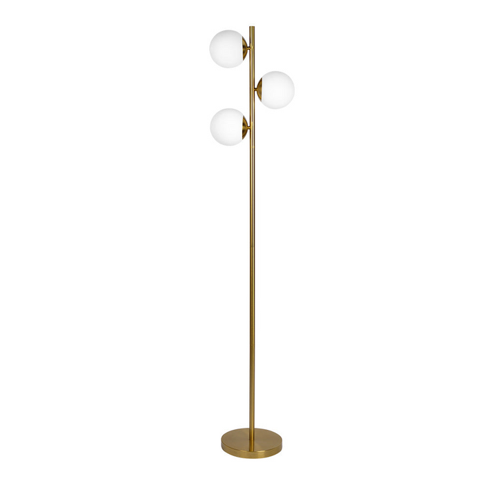 Gold Brush Floor Lamp Opal Glass Shades and Round Metal Base