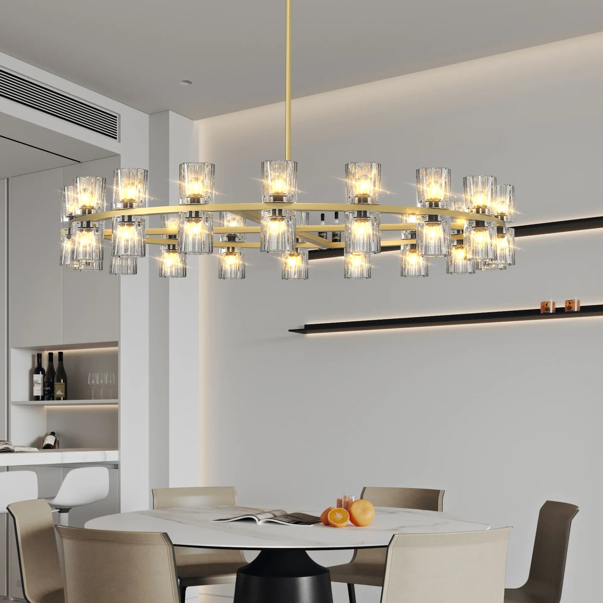 Modern 36" Gold Round Chandelier Light Fixture K9 Crystal Includes 36XG4 Bulbs - okeli lights